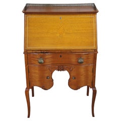 Antique French Mahogany Drop Front Brass Gallery Secretary Writing Desk 40"