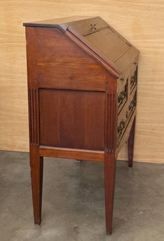 Antique French Mahogany Drop-Front Secretary Desk with Brass Trim