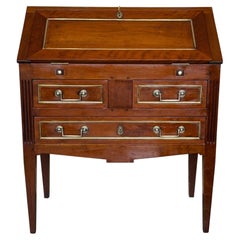 Antique French Mahogany Drop-Front Secretary Desk with Brass Trim