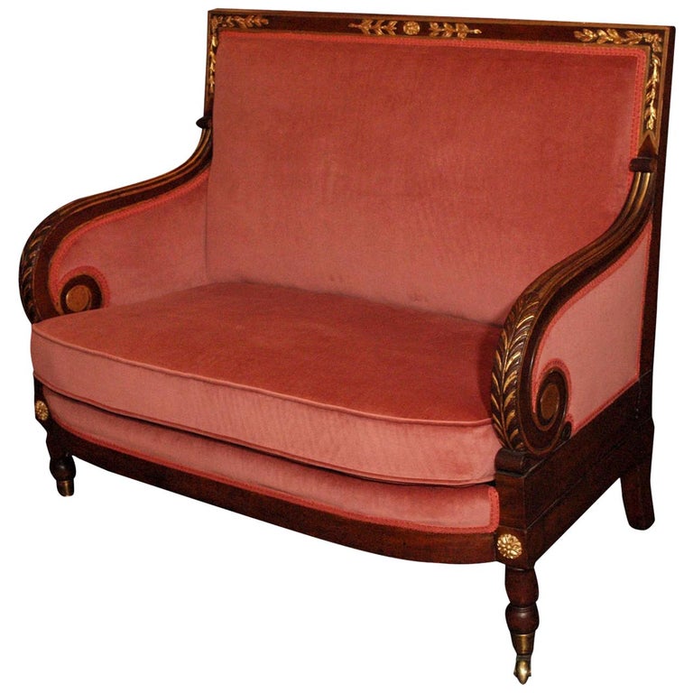 Antique French Mahogany Empire Style Settee For Sale at 1stDibs