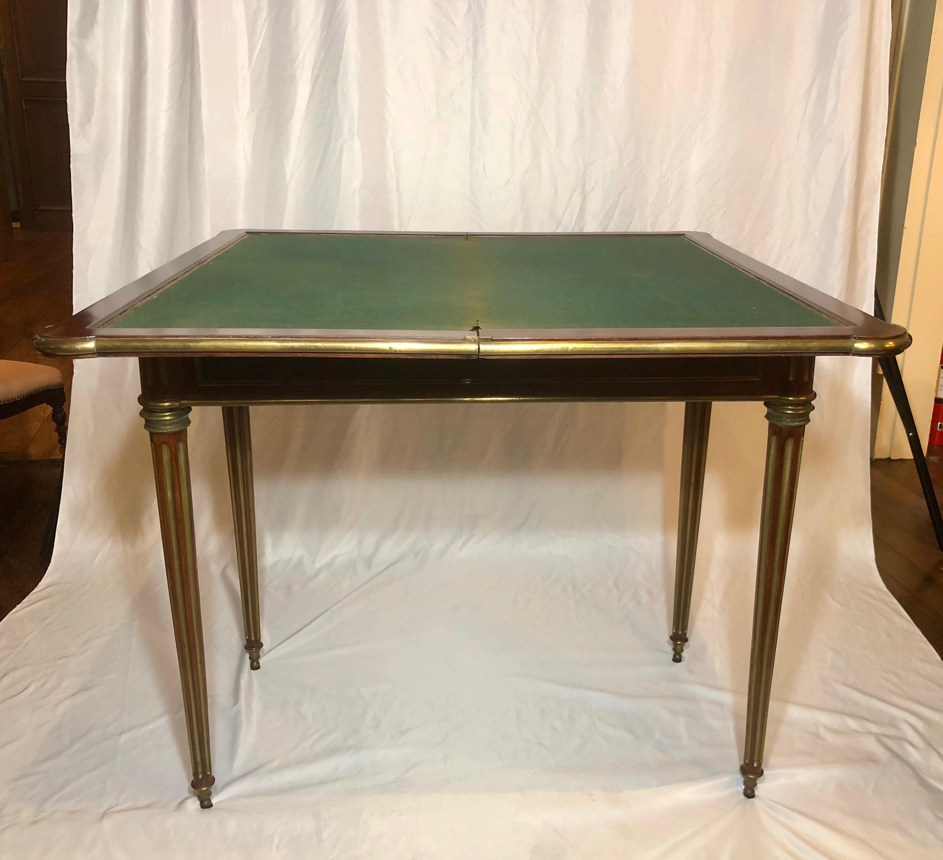 Antique French Mahogany Games Table with Brass Mounts In Good Condition In New Orleans, LA