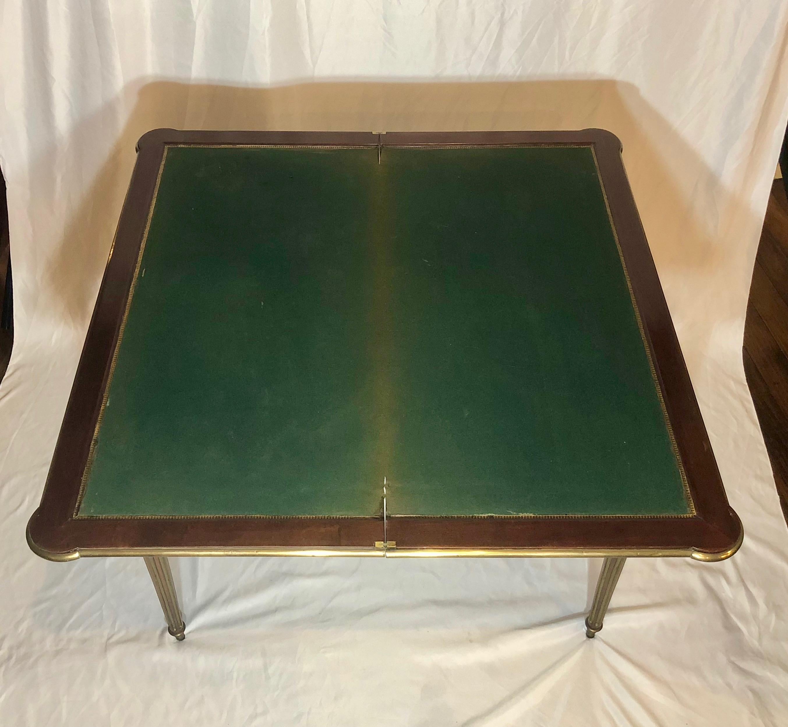 19th Century Antique French Mahogany Games Table with Brass Mounts