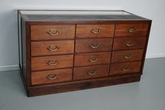 Antique French Mahogany Glass Shop Counter Haberdashery Cabinet Vitrine, ca 1930