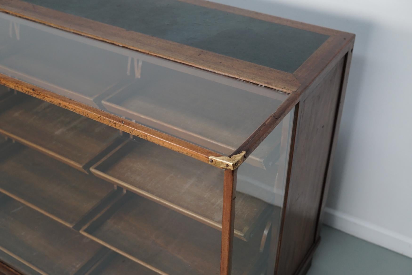 Mid-20th Century Antique French Mahogany Glass Shop Counter Haberdashery Cabinet Vitrine, ca 1930