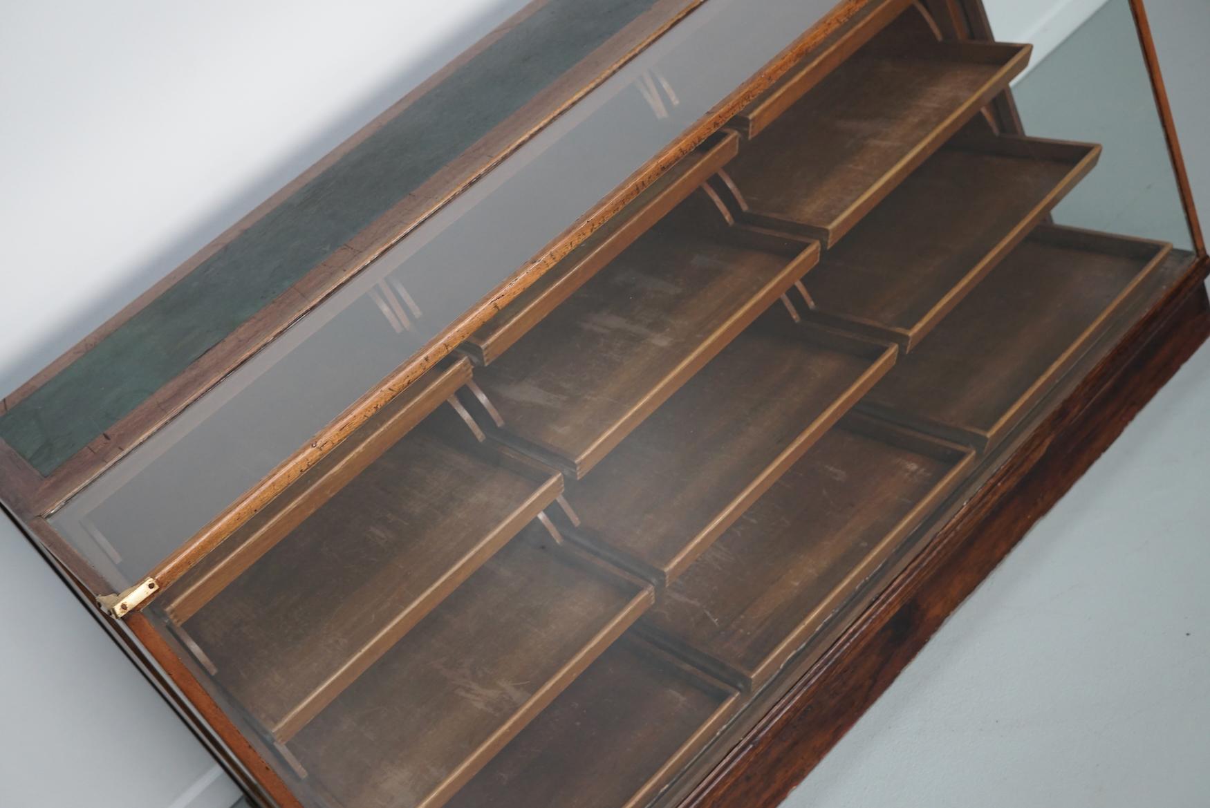 Antique French Mahogany Glass Shop Counter Haberdashery Cabinet Vitrine, ca 1930 2