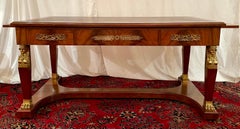 Antique French Mahogany & Gold Bronze Desk with Matching Armchair, Circa 1890's.