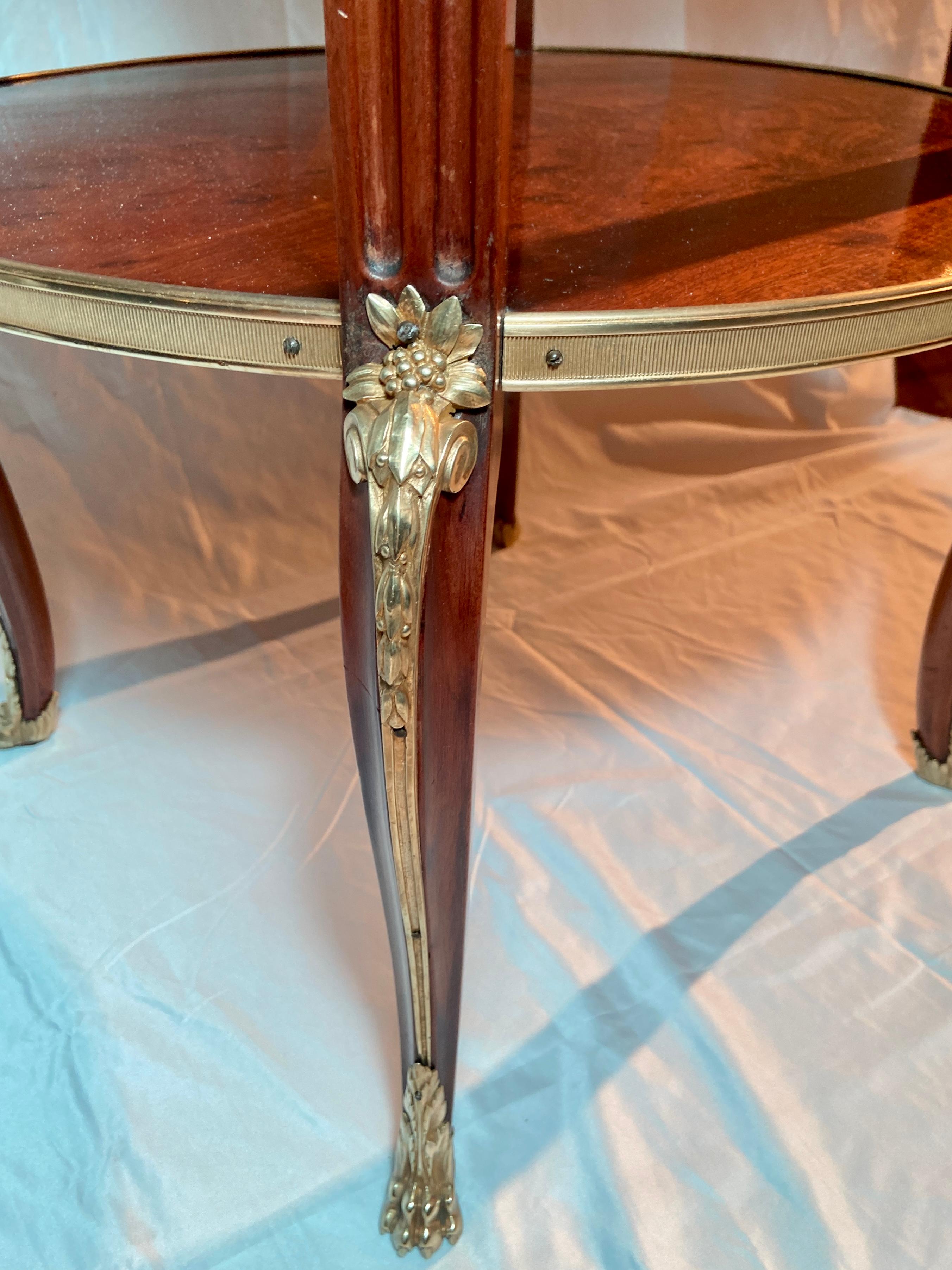 Marbre Ancienne table bouillotte française en acajou et bronze doré avec plateau en marbre, vers 1880 en vente