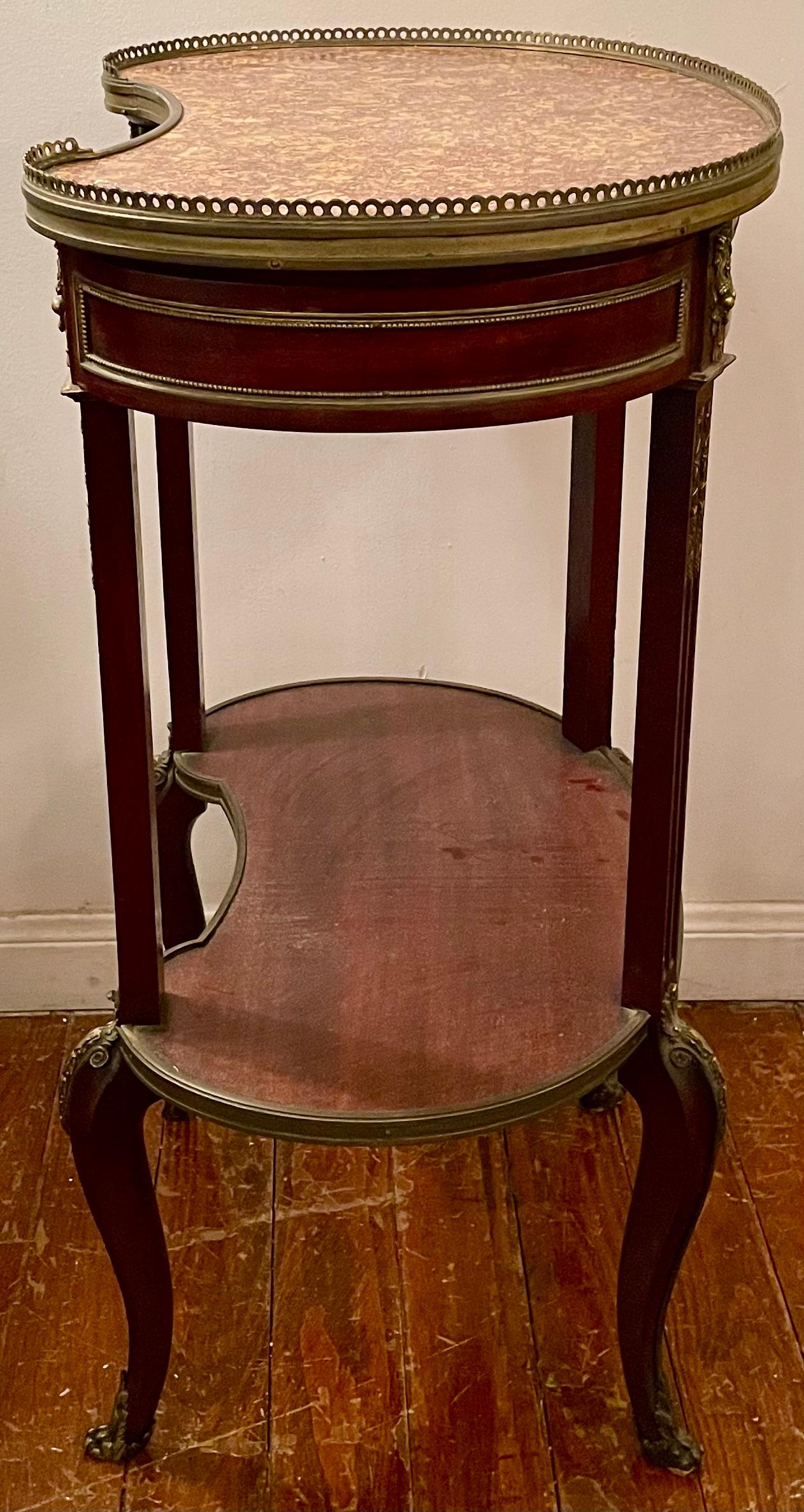 Bronzo Antique French Mahogany & Gold Bronze Marble Top Kidney Shaped Table Circa 1890 in vendita