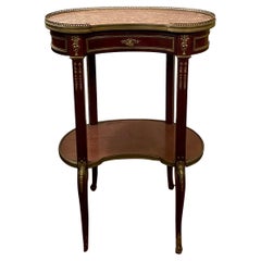 Antique French Mahogany & Gold Bronze Marble Top Kidney Shaped Table Circa 1890