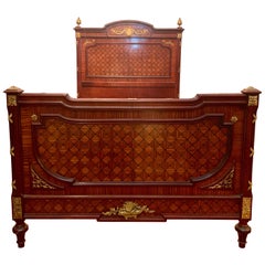 Antique French Mahogany Inlaid Bed, circa 1860-1880