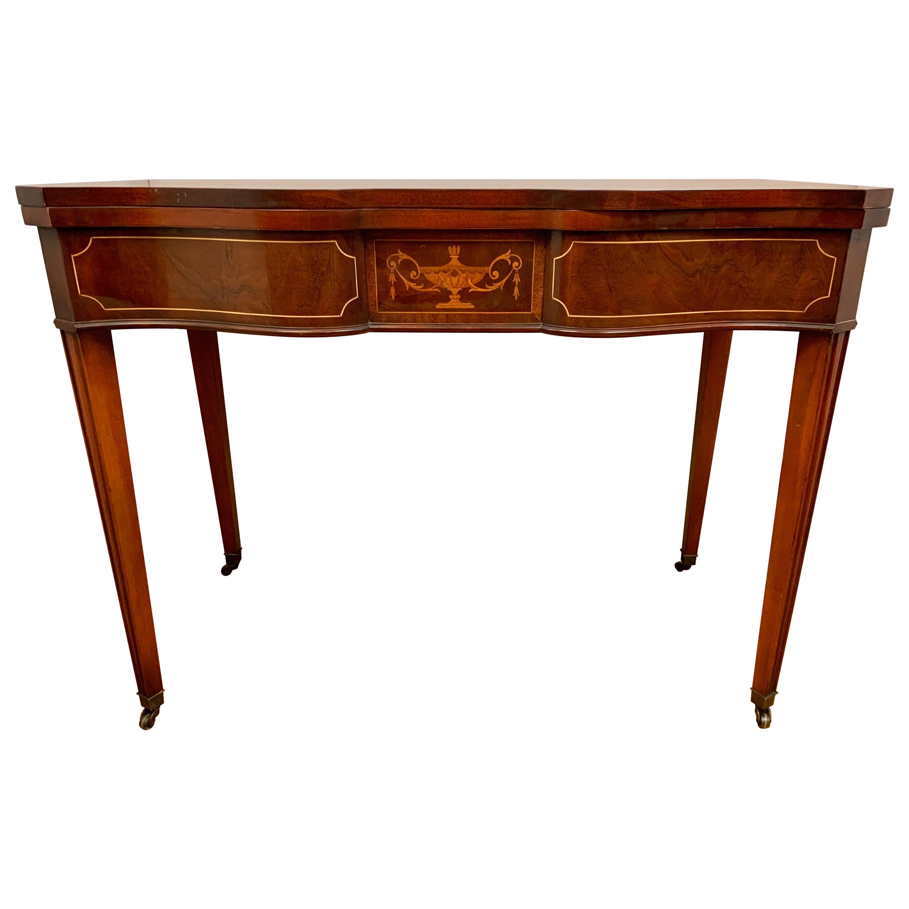 Antique Mahogany Inlay Console Game Table Writing Desk Louis XV