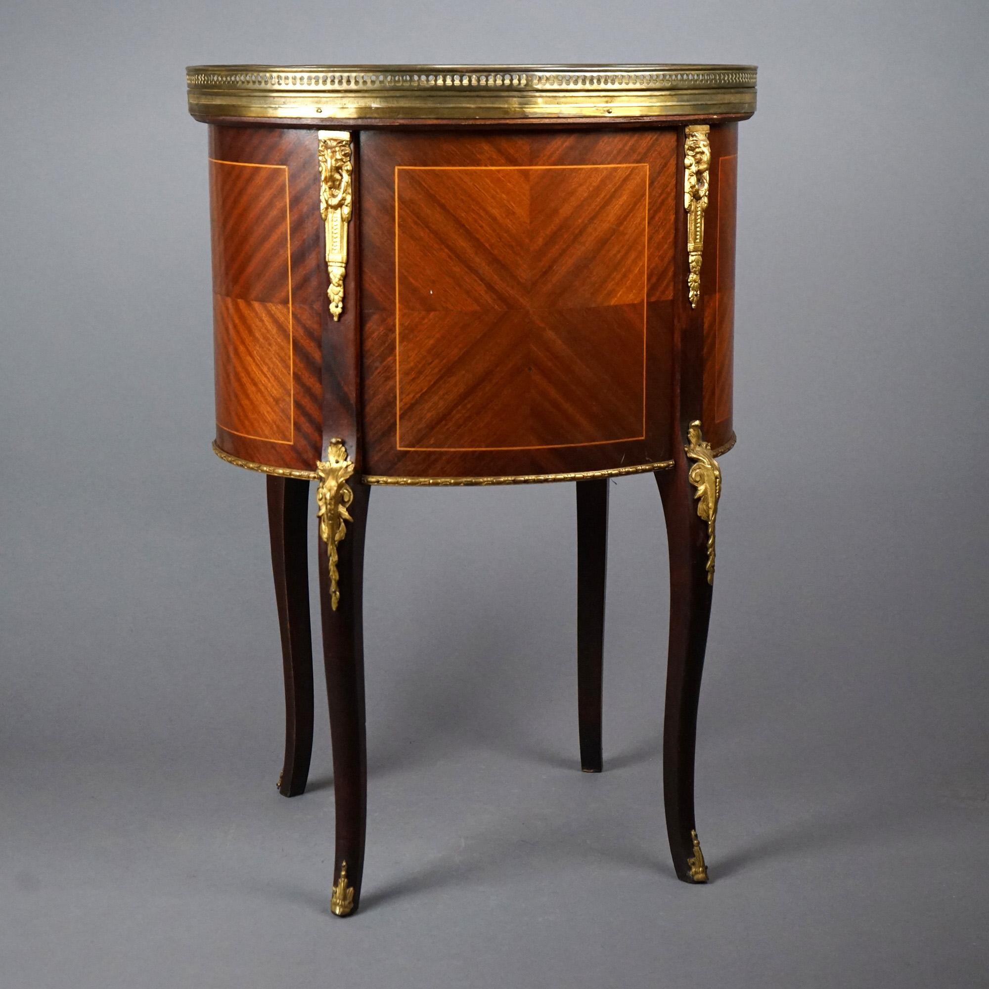 Ancienne table d'appoint française en forme de rein en acajou, bois de violette, marbre et bronze doré en vente 4