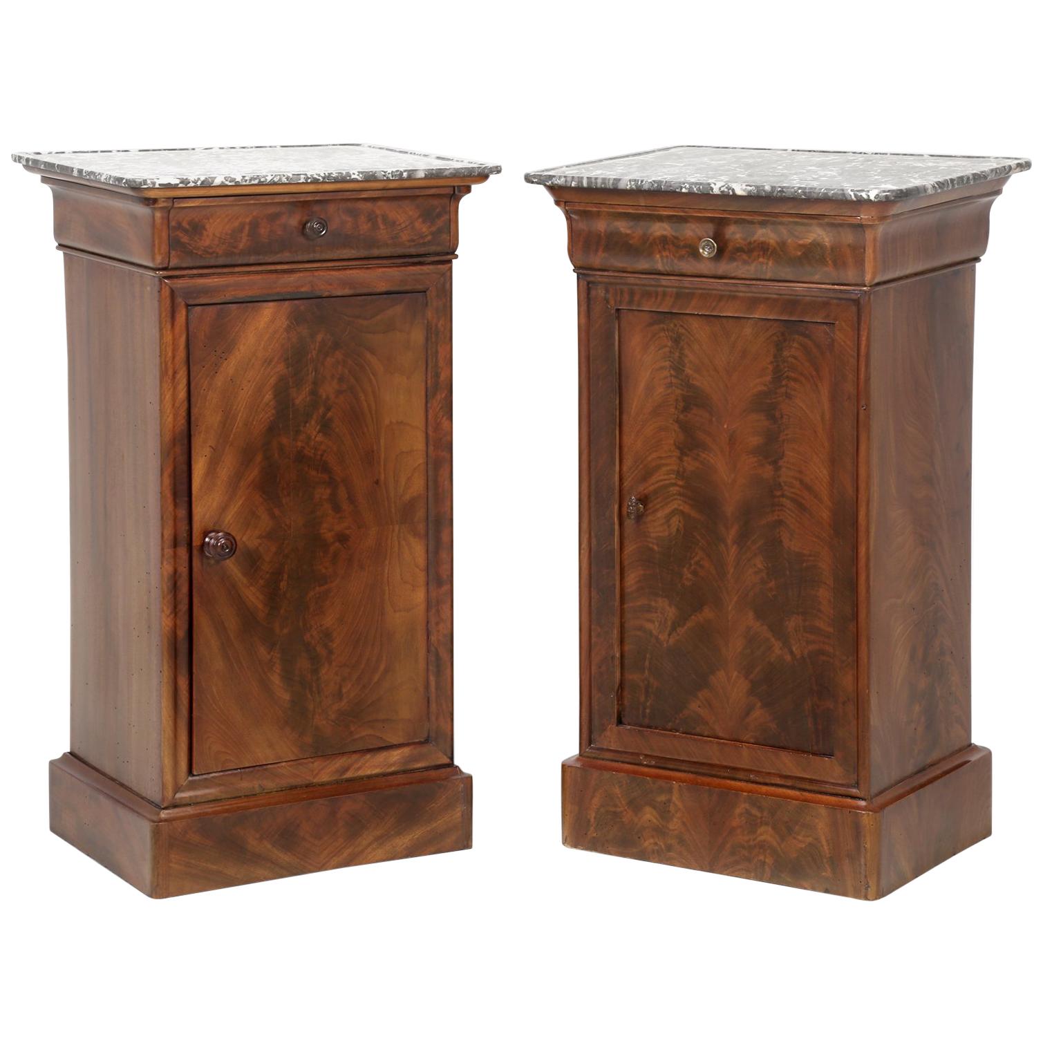 Antique French Mahogany, Louis Philippe Style Nightstands or End Tables