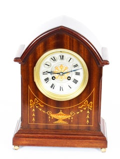 Antique French Mahogany and Marquetry Mantel Clock, Early 20th Century
