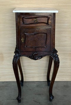 Antique French Mahogany Night Stands  or bedside tables with marble top , 1900