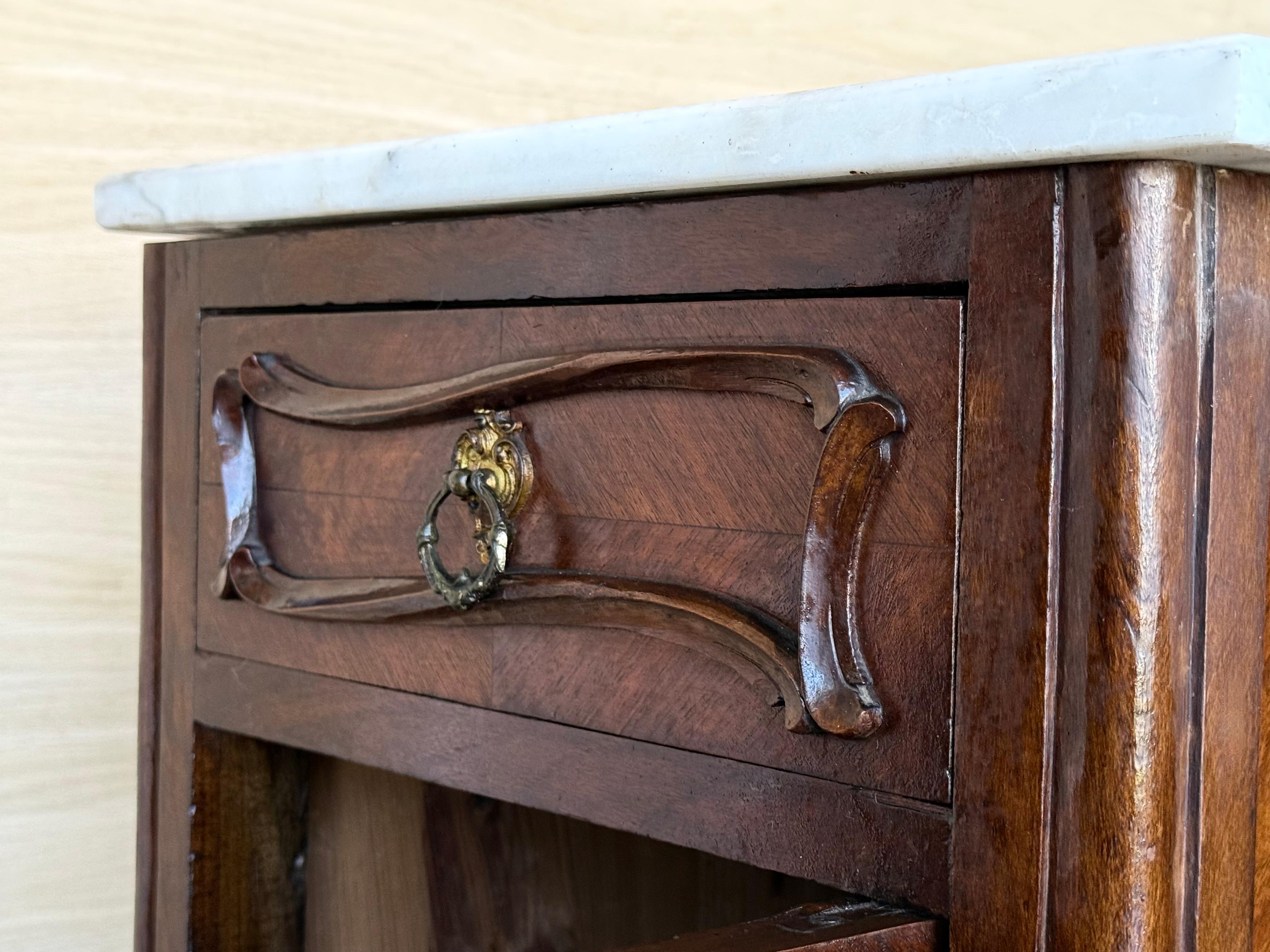Antique French Mahogany Night Stands  or bedside tables with marble top , 1900 For Sale 1