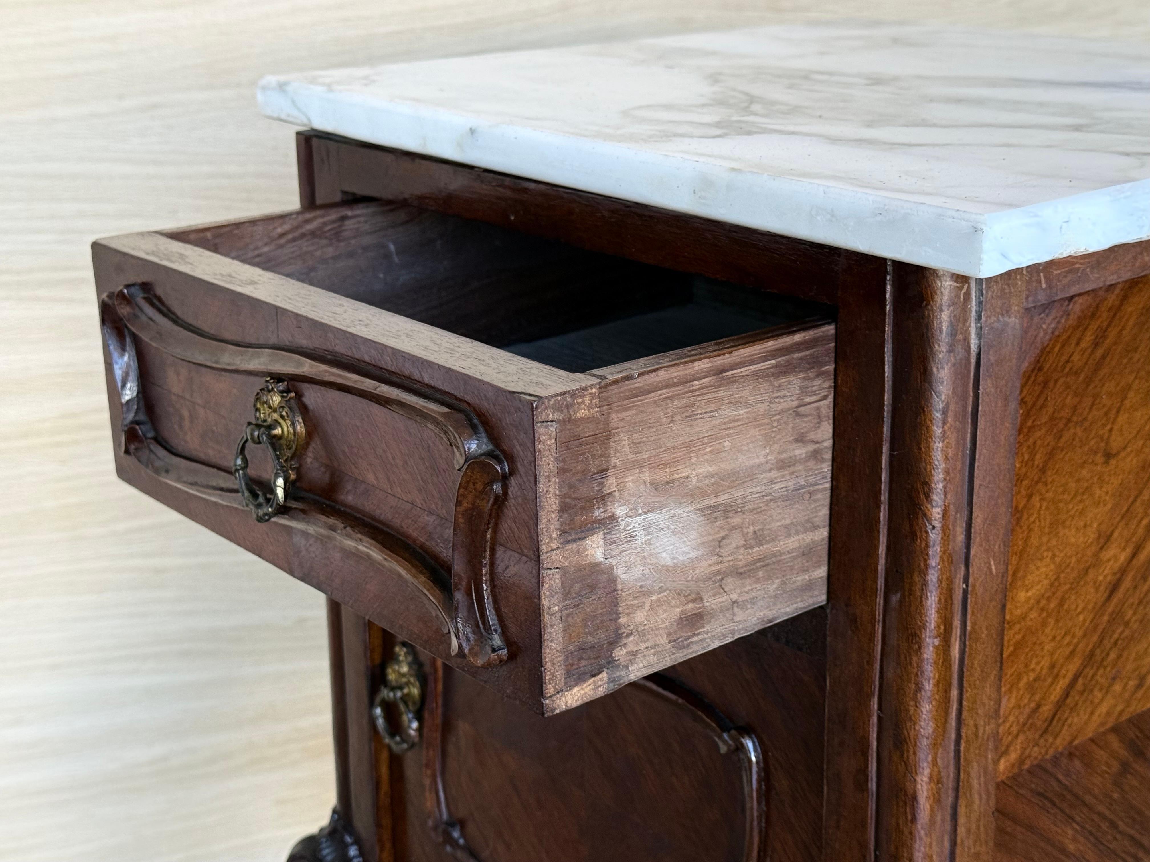Antique French Mahogany Night Stands  or bedside tables with marble top , 1900 For Sale 2