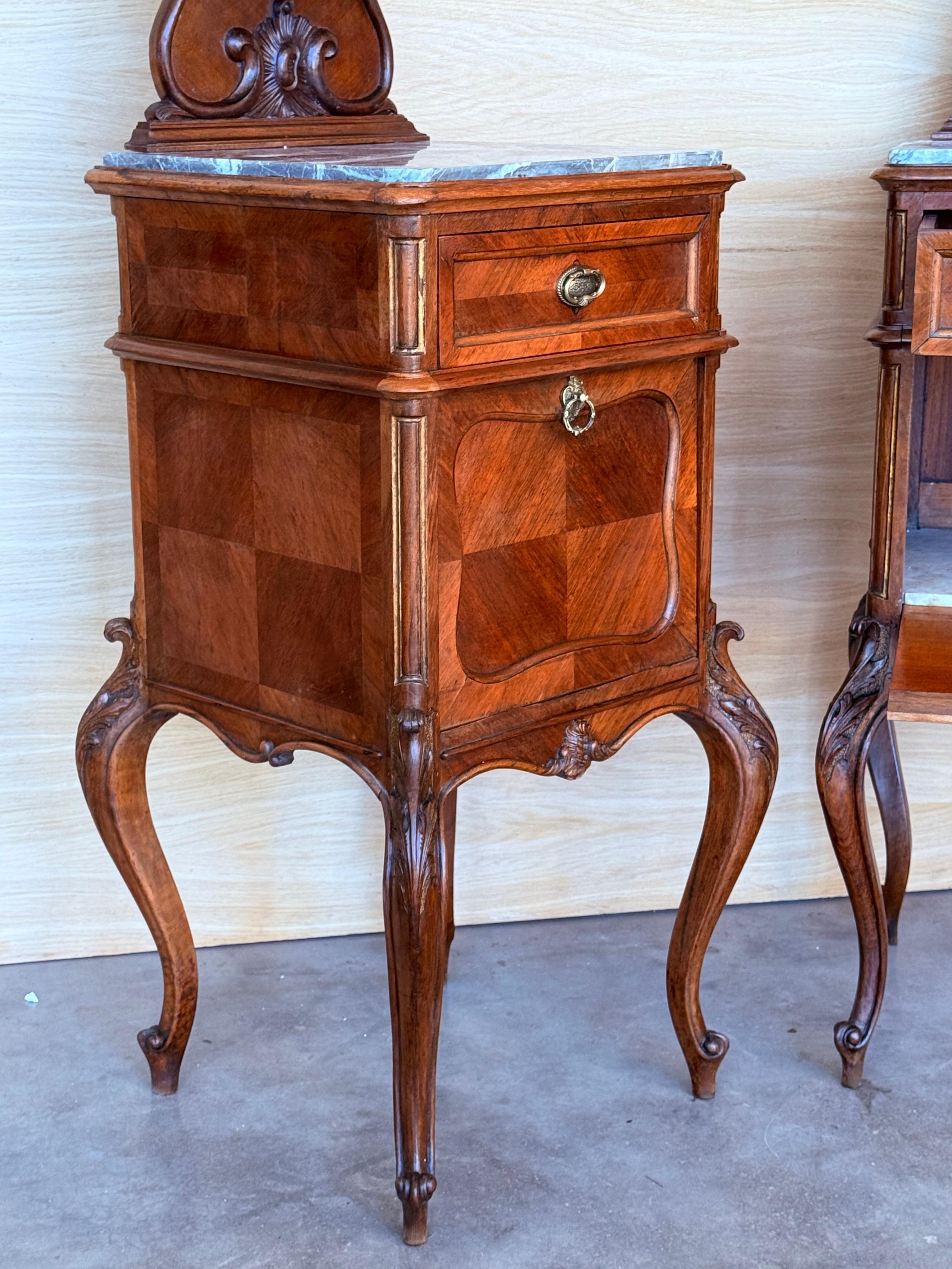 Antique French Mahogany Night Stands with marble top and crest, 1900 For Sale 5