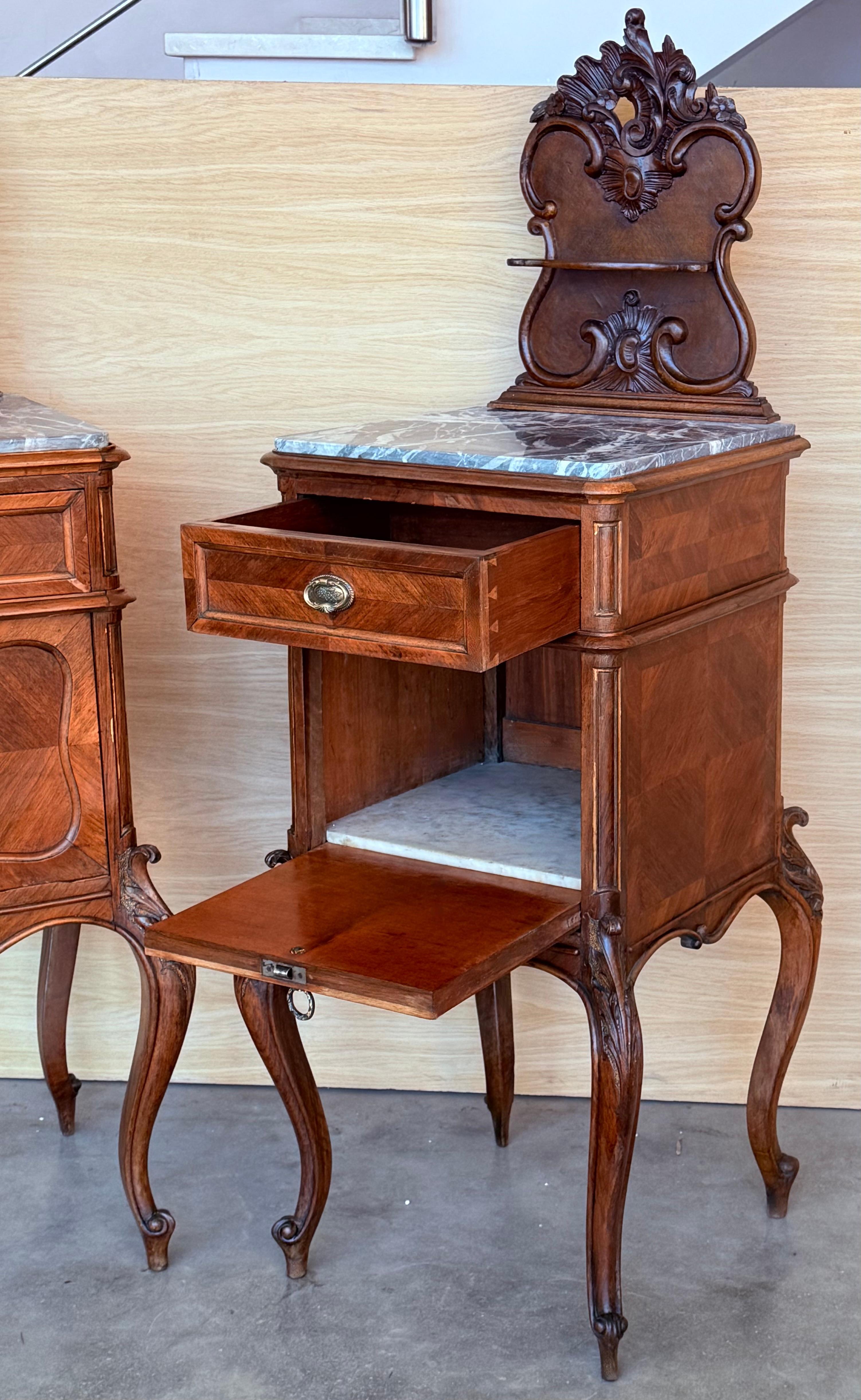 Antique French Mahogany Night Stands with marble top and crest, 1900 For Sale 6