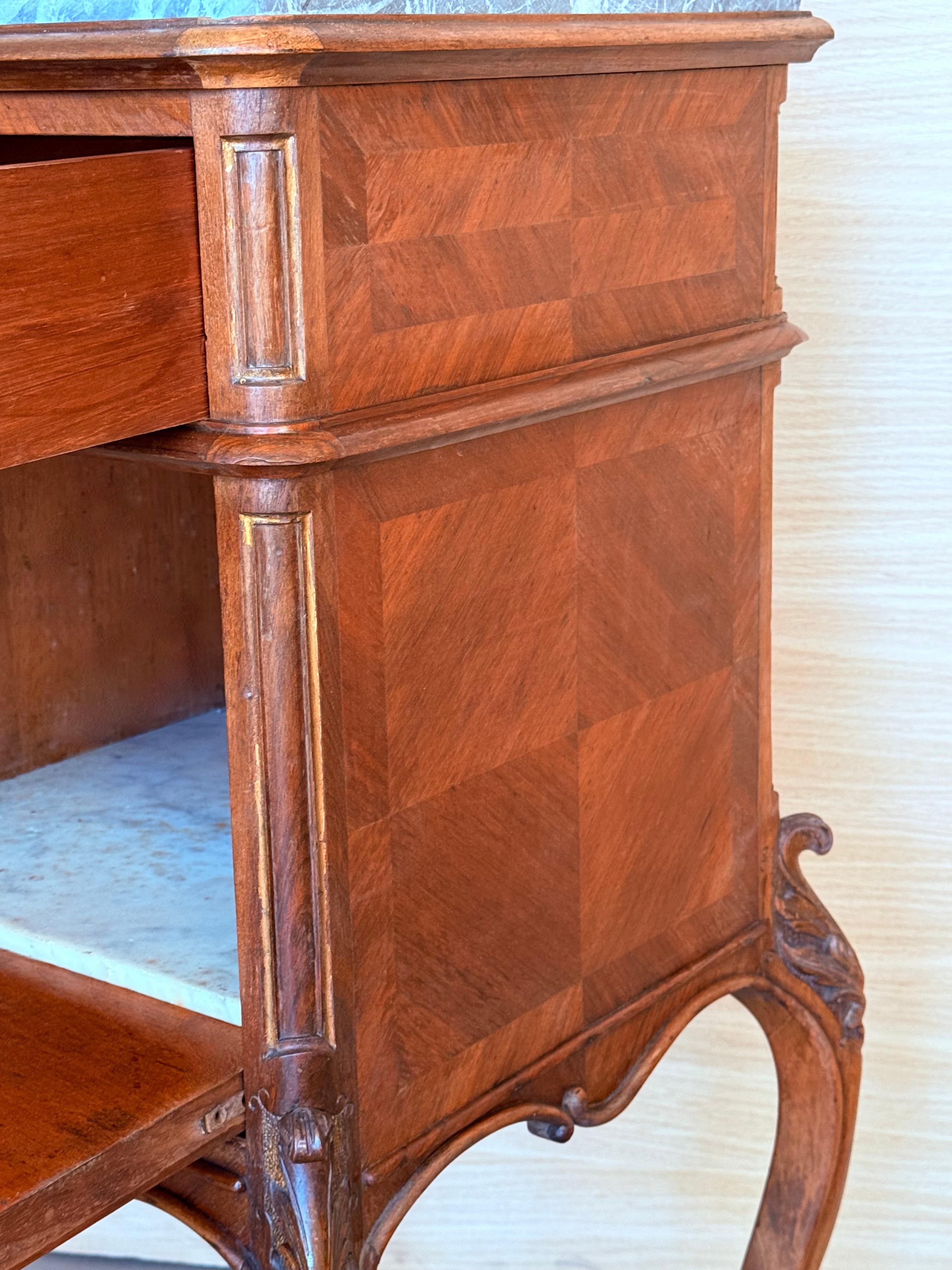 Antique French Mahogany Night Stands with marble top and crest, 1900 For Sale 8