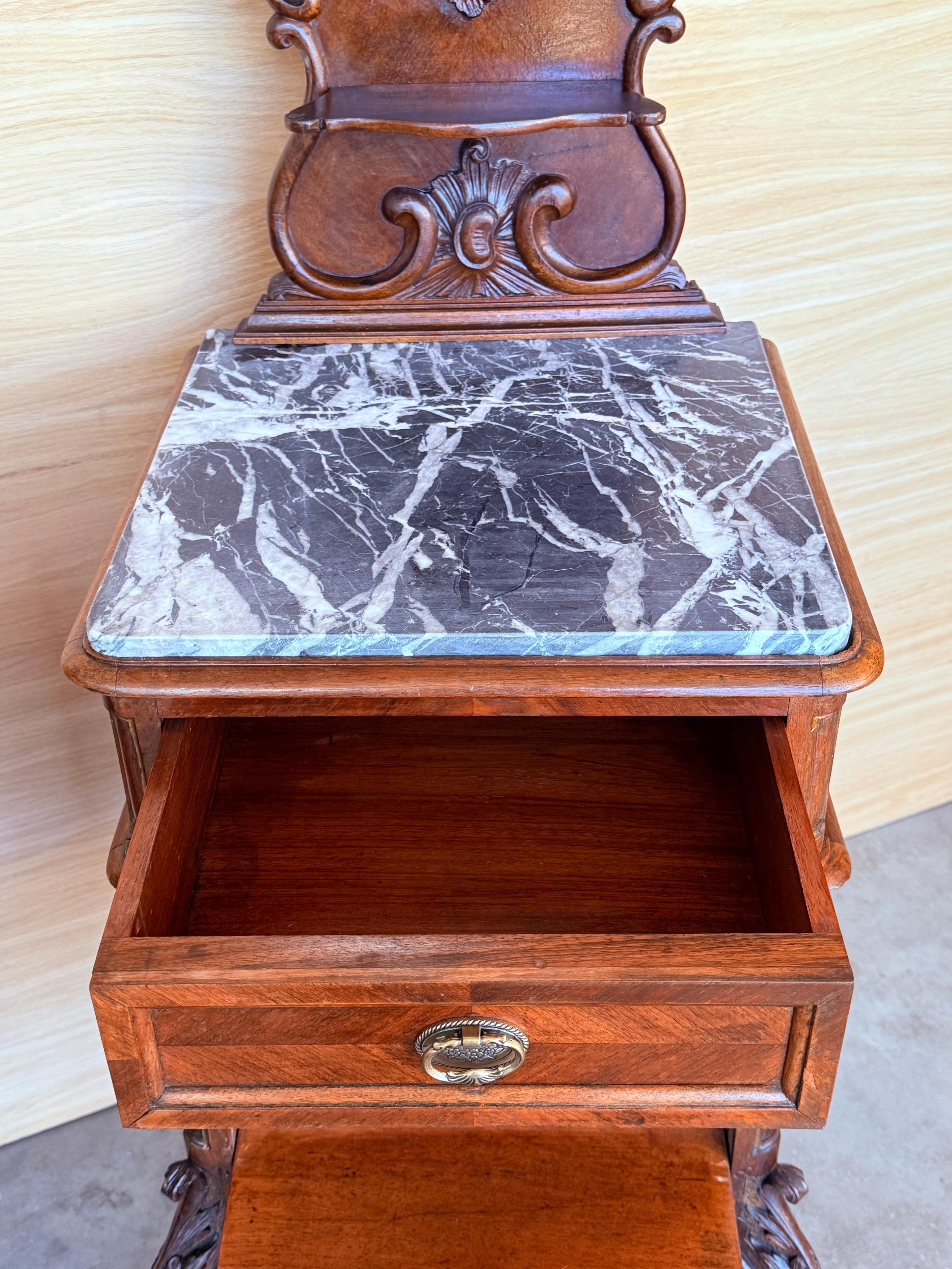 Antique French Mahogany Night Stands with marble top and crest, 1900 For Sale 2