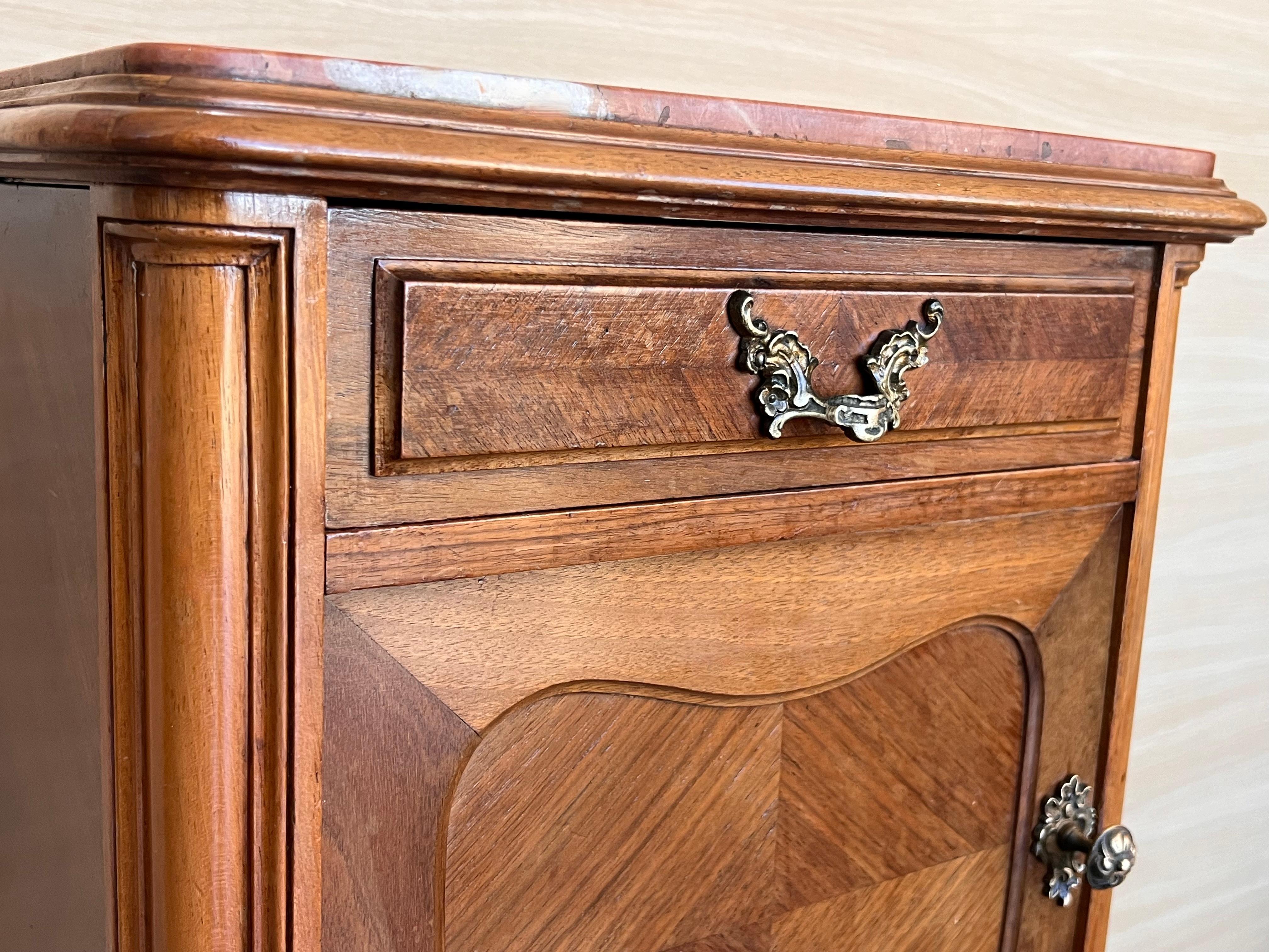 Antique French Mahogany Night Stands with marble top and wheels, 1900 For Sale 2