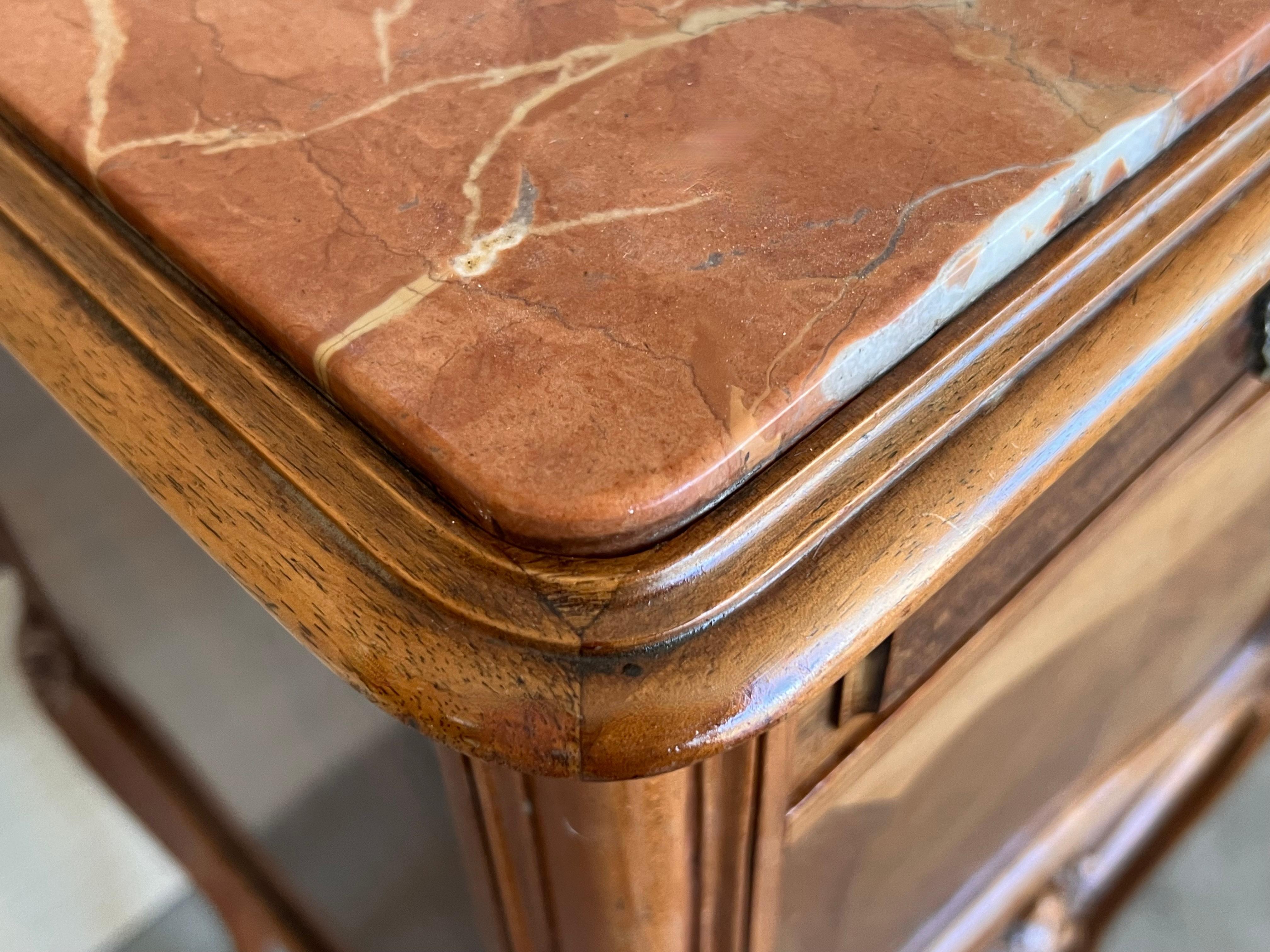 Antique French Mahogany Night Stands with marble top and wheels, 1900 For Sale 3