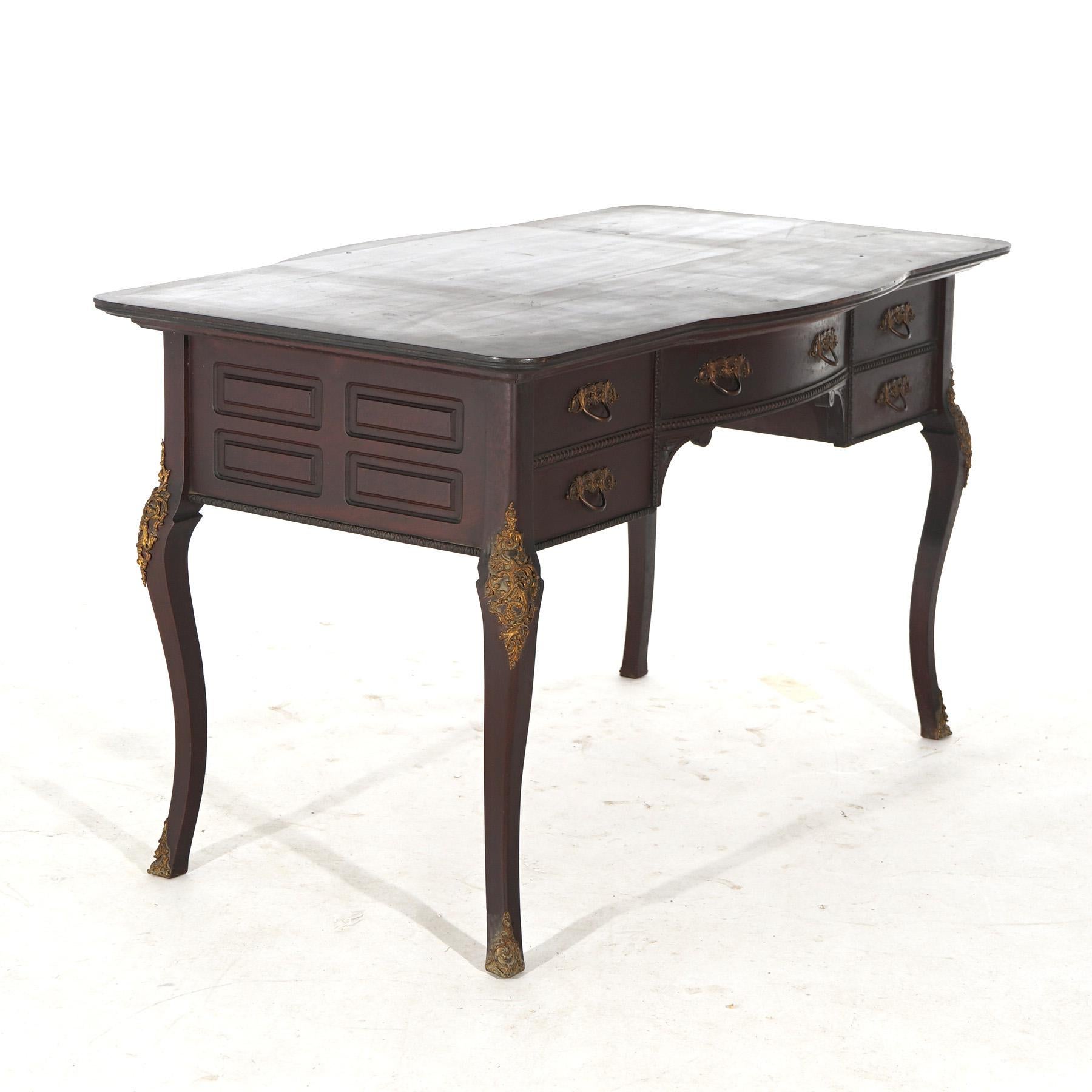 Antique French Mahogany & Ormolu Bureau Plat Writing Desk C1910 For Sale 11