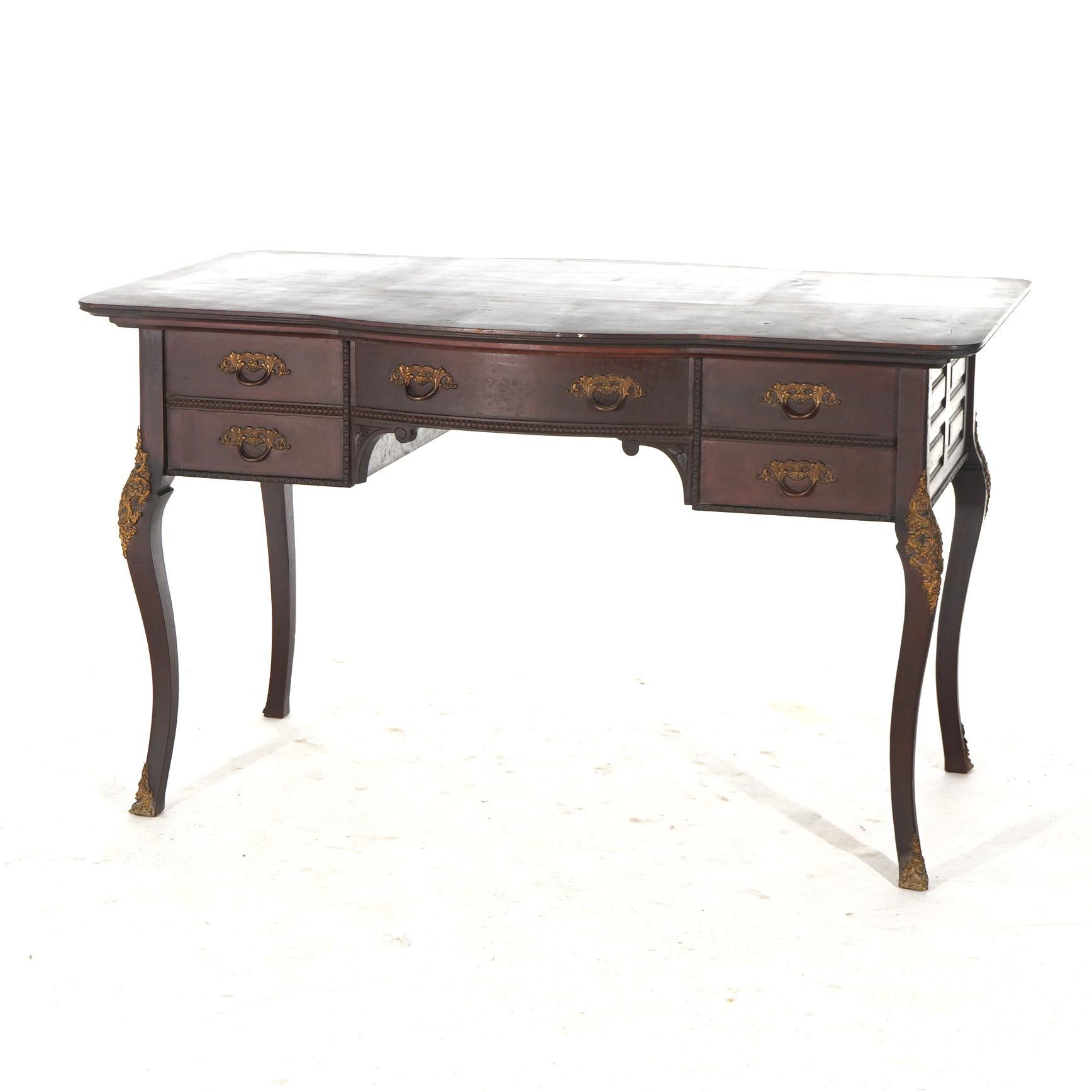 Antique French Mahogany & Ormolu Bureau Plat Writing Desk C1910 12