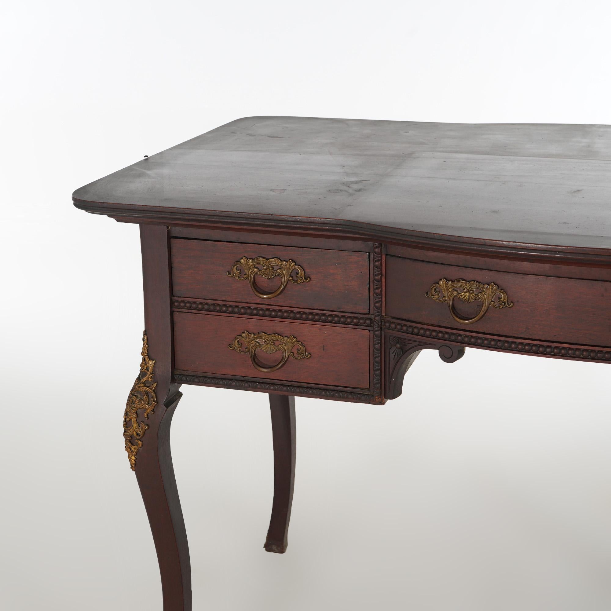 Antique French Mahogany & Ormolu Bureau Plat Writing Desk C1910 In Good Condition In Big Flats, NY