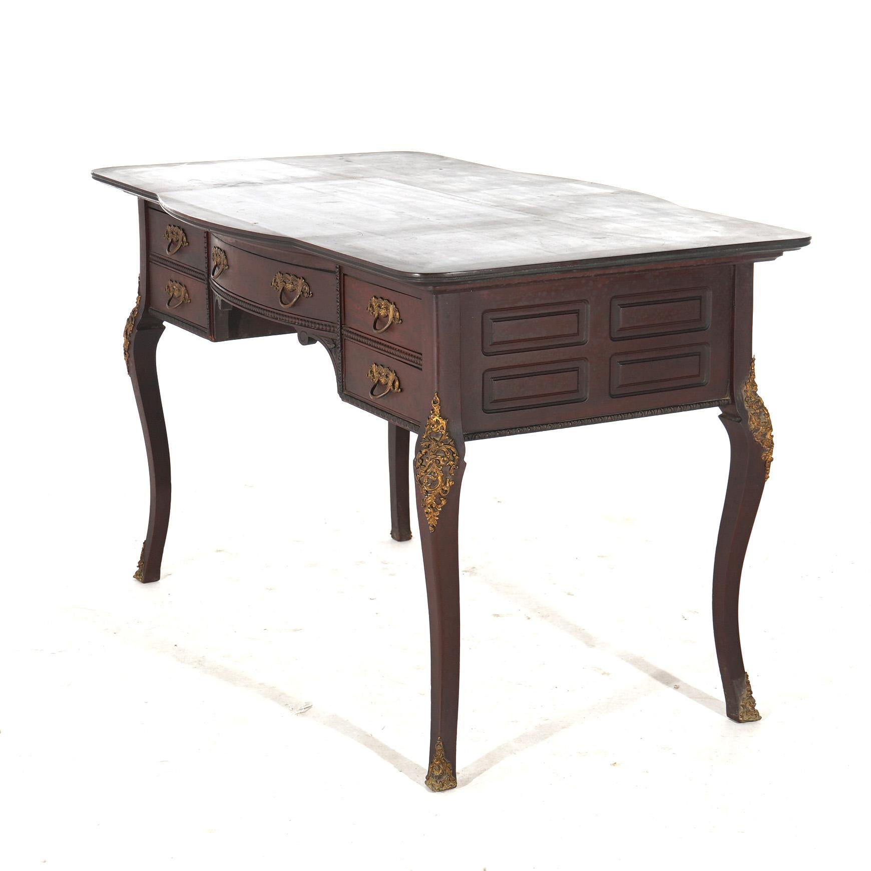 20th Century Antique French Mahogany & Ormolu Bureau Plat Writing Desk C1910