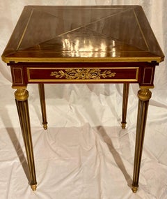 Antique French Mahogany & Ormolu Handkerchief Card Table Signed Sormani, Ca 1870