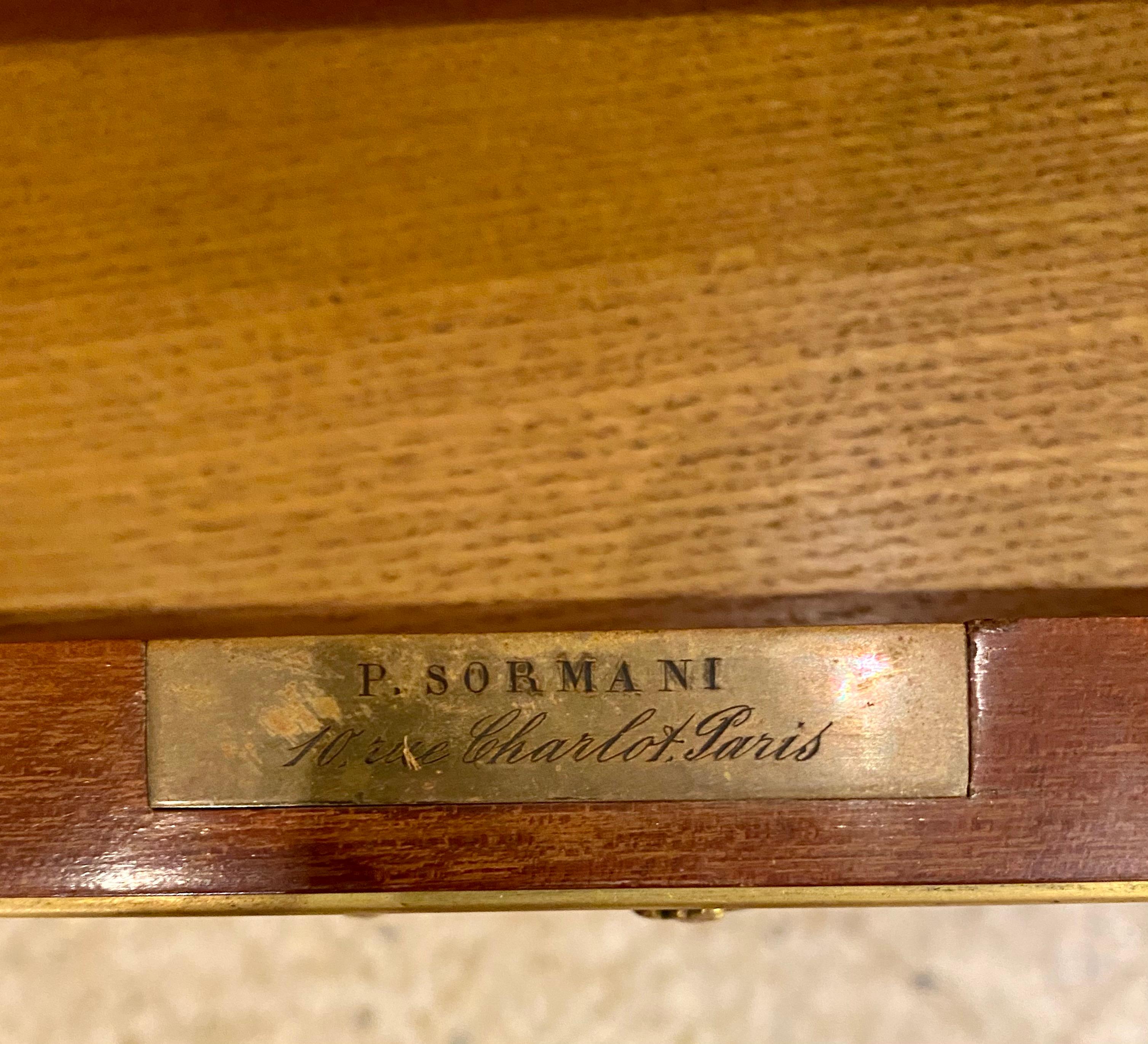 Ancienne table à cartes française en acajou et bronze doré signée Sormani, vers 1870 en vente 2