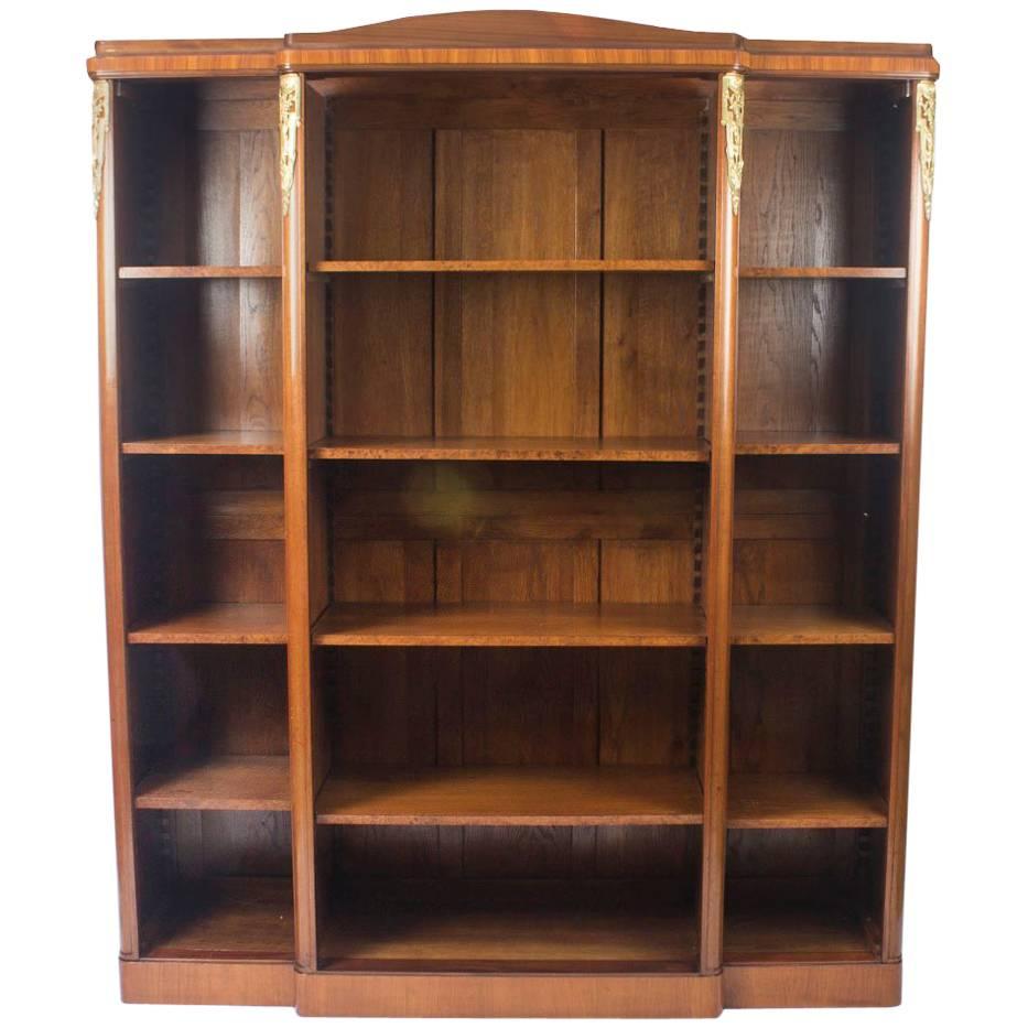 Antique French Mahogany Ormolu-Mounted Breakfront Open Bookcase