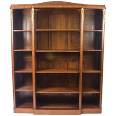 Antique French Mahogany Ormolu-Mounted Breakfront Open Bookcase