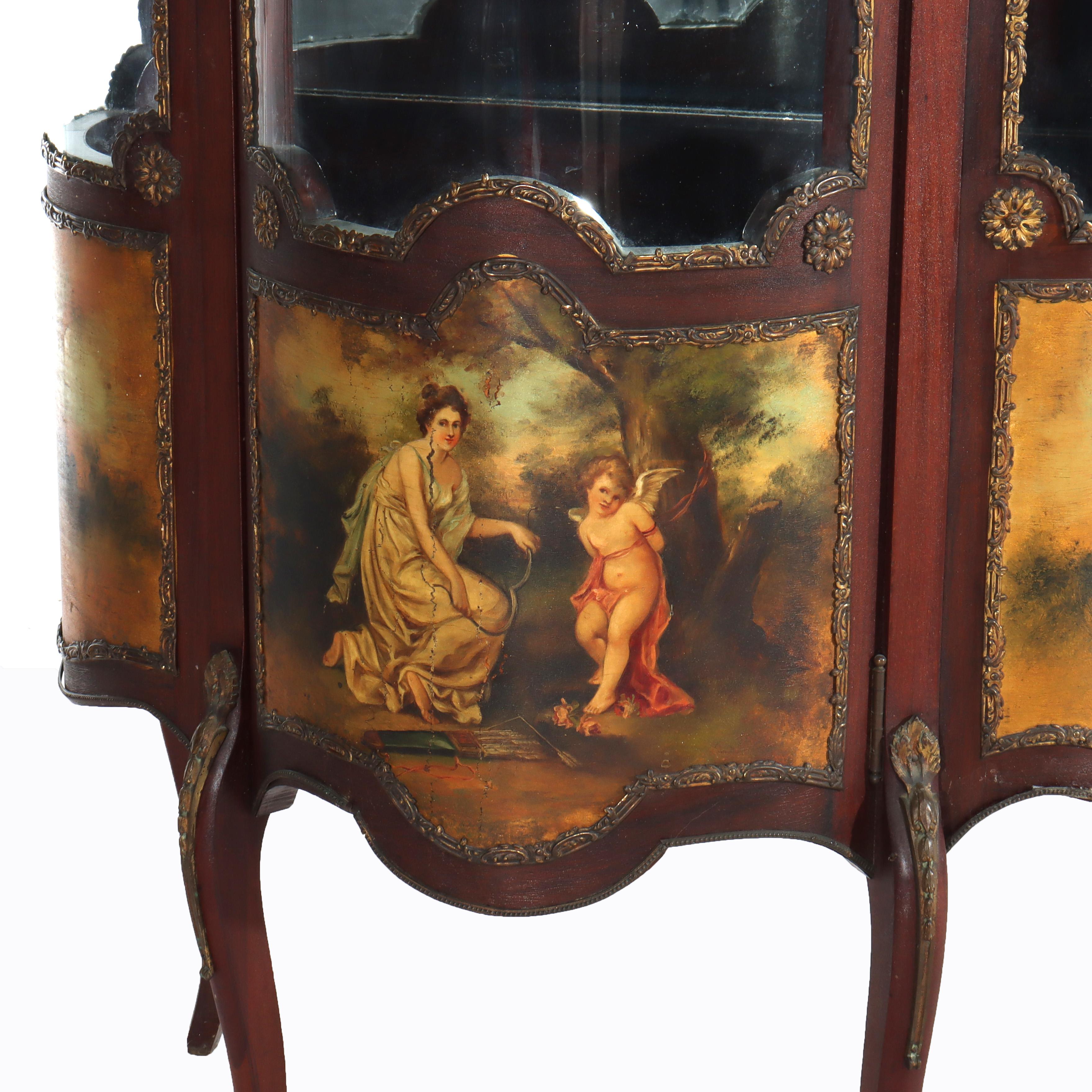 Antique French Vitrine in mogano e ormolu con pannelli in Vernis Martin C1890

Misure - 57 1/2