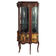 Antique French Mahogany
Ormolu Vitrine With Vernis Martin Panels c1890