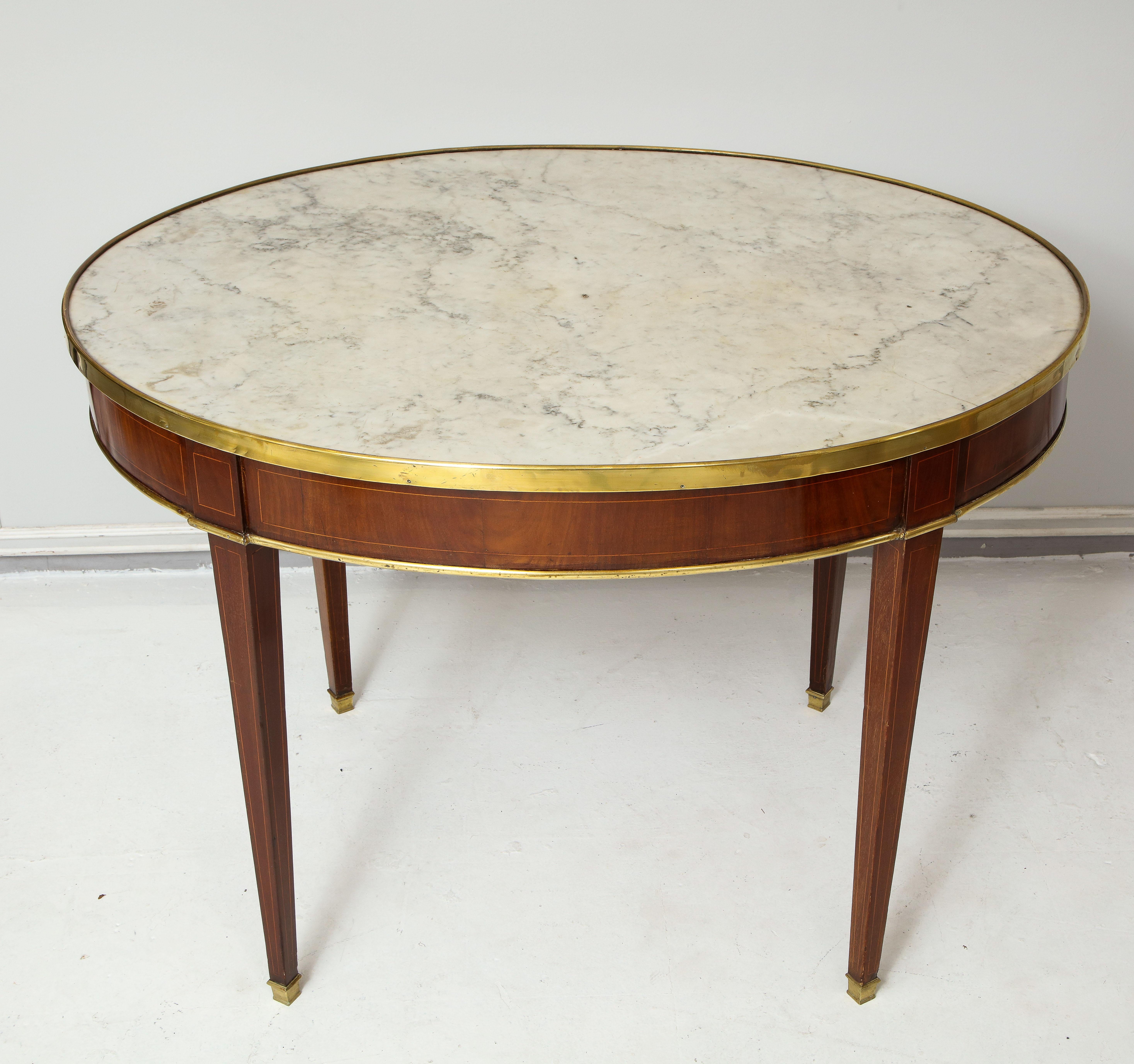 Louis XVI Antique French Mahogany Oval Marble-Top Bouillote Table on Tapered Legs For Sale