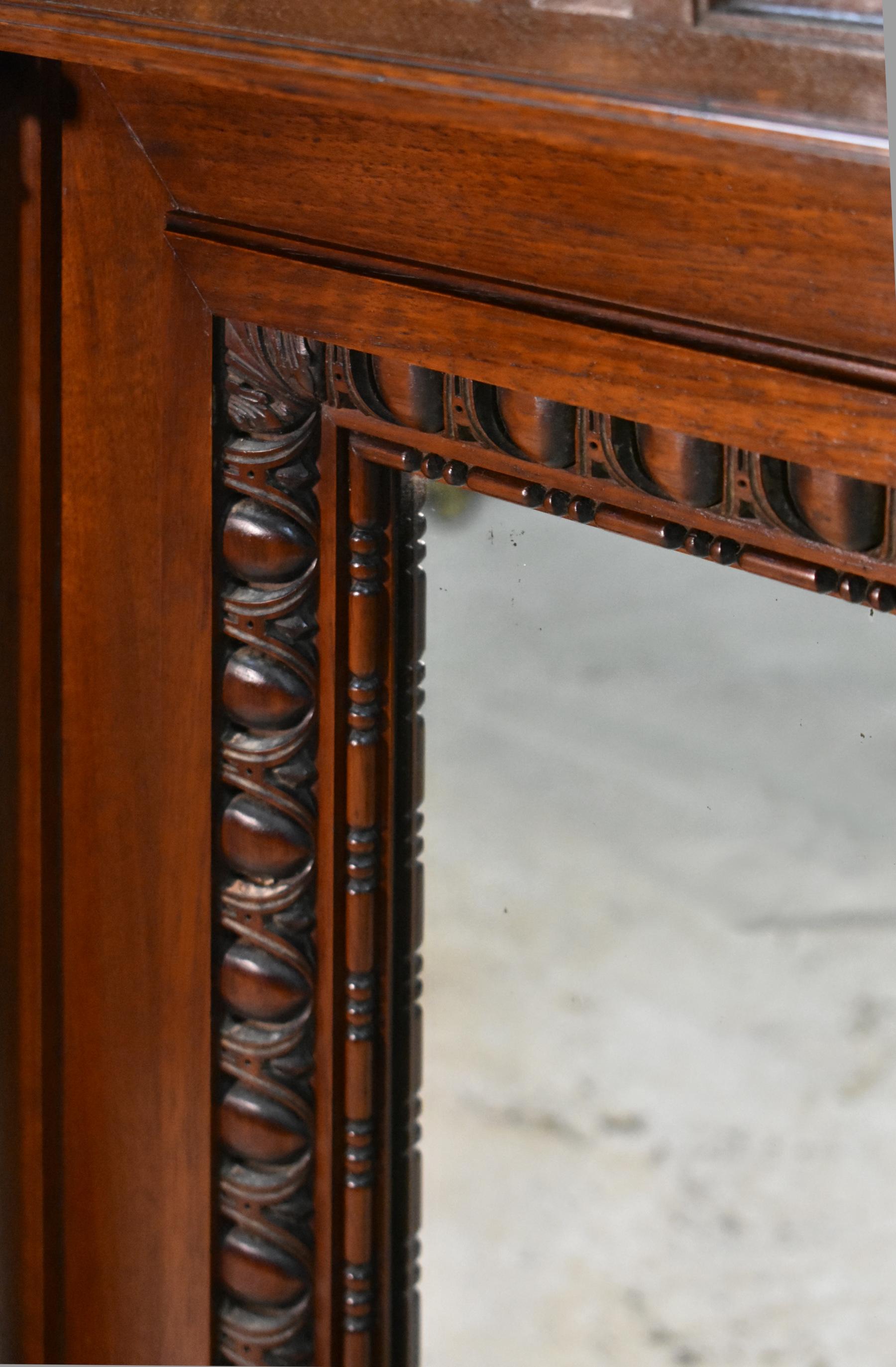 Antique French Mahogany Overmantel Mirror Henri II For Sale 8