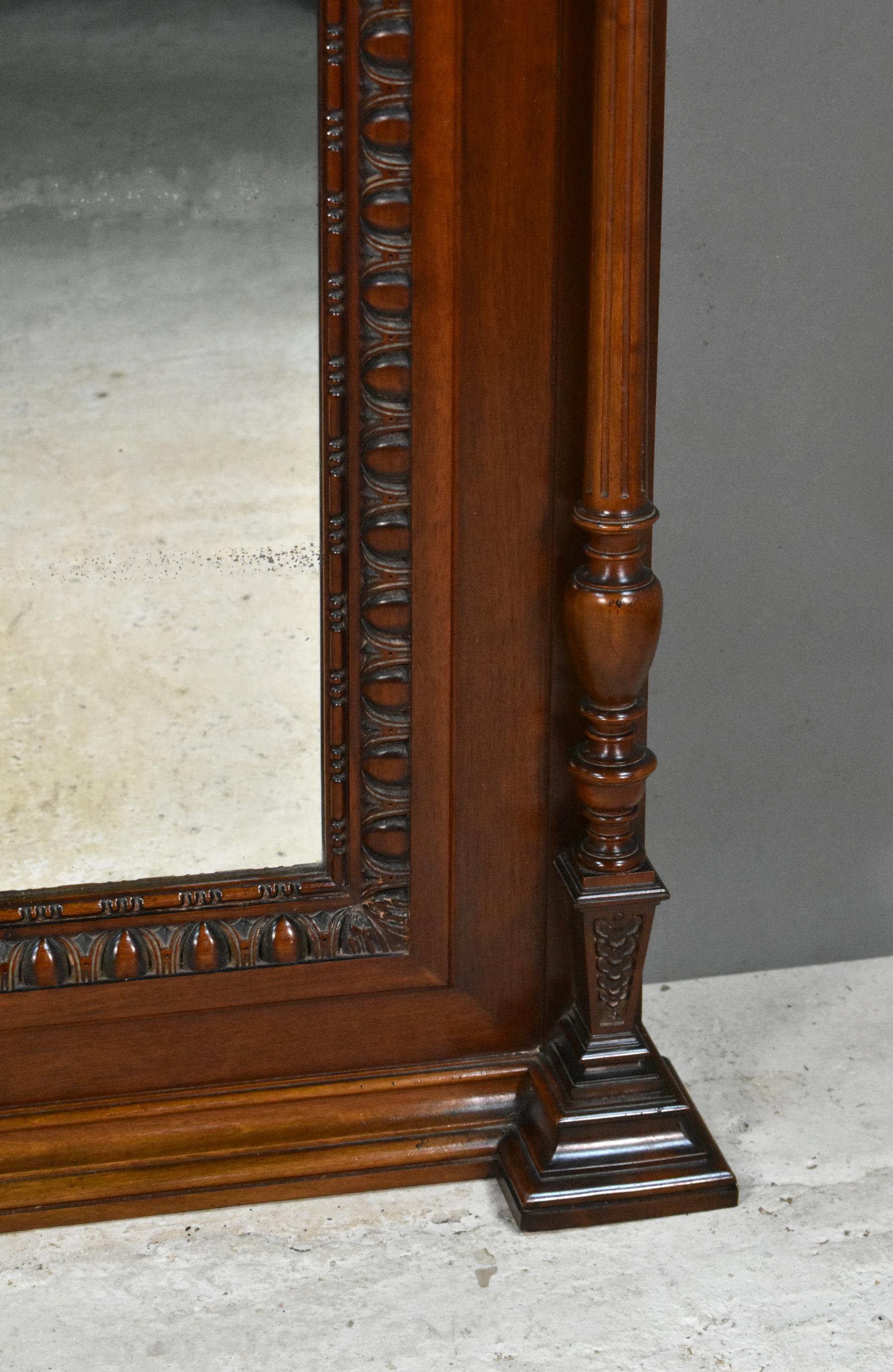 Antique French Mahogany Overmantel Mirror Henri II For Sale 12