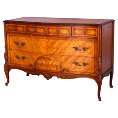 Antique French Mahogany, Satinwood & Marquetry Inlay Low Chest, Circa 1910