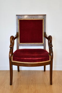 Antique French Mahogany Swan Decorated Armchair