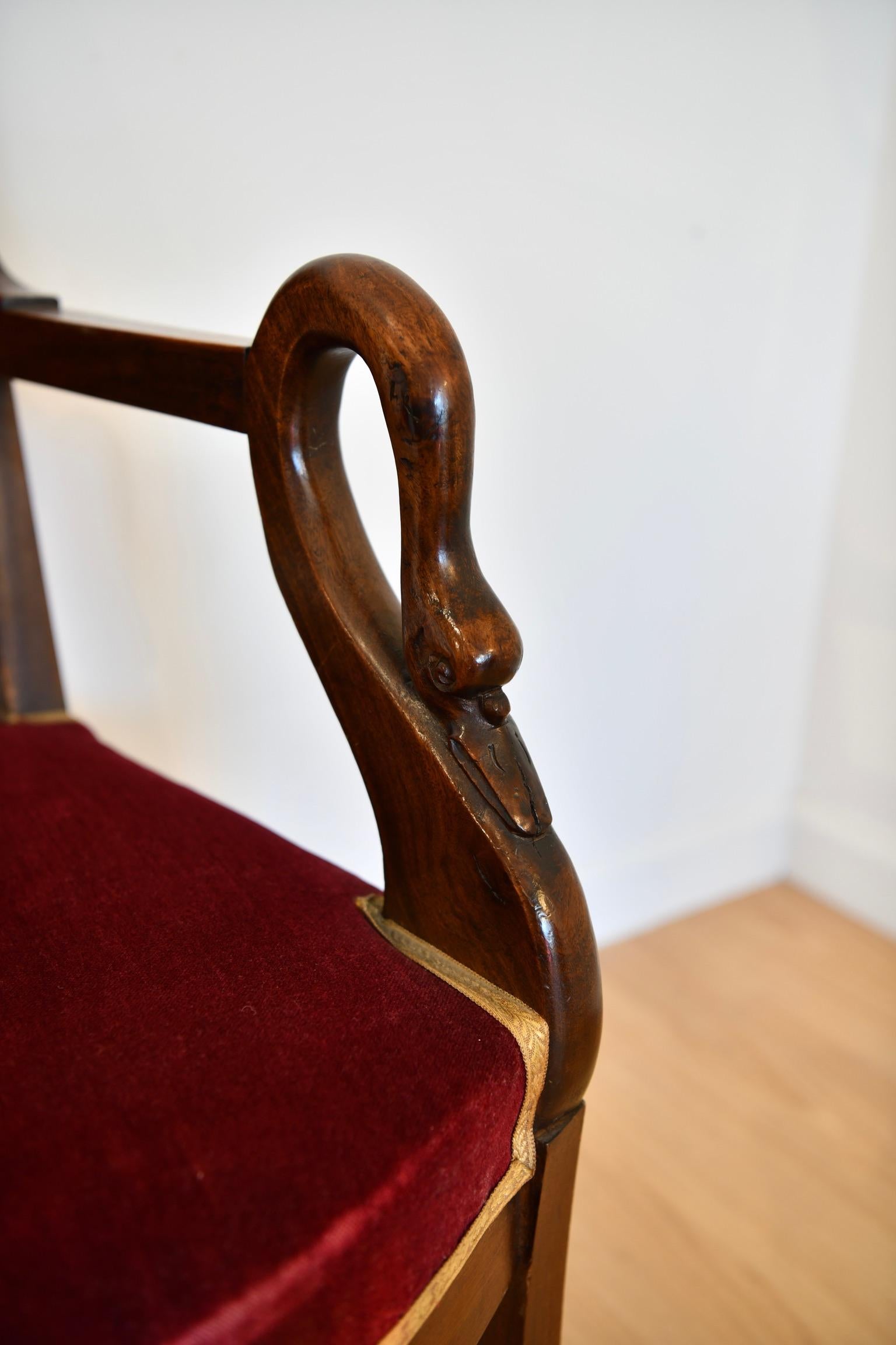 Antique French Mahogany Swan Decorated Armchair For Sale 4