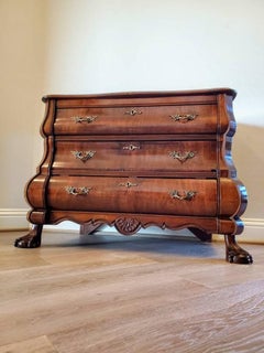 Antique Dutch Baroque Mahogany Burled Walnut Bombe Chest Of Drawers