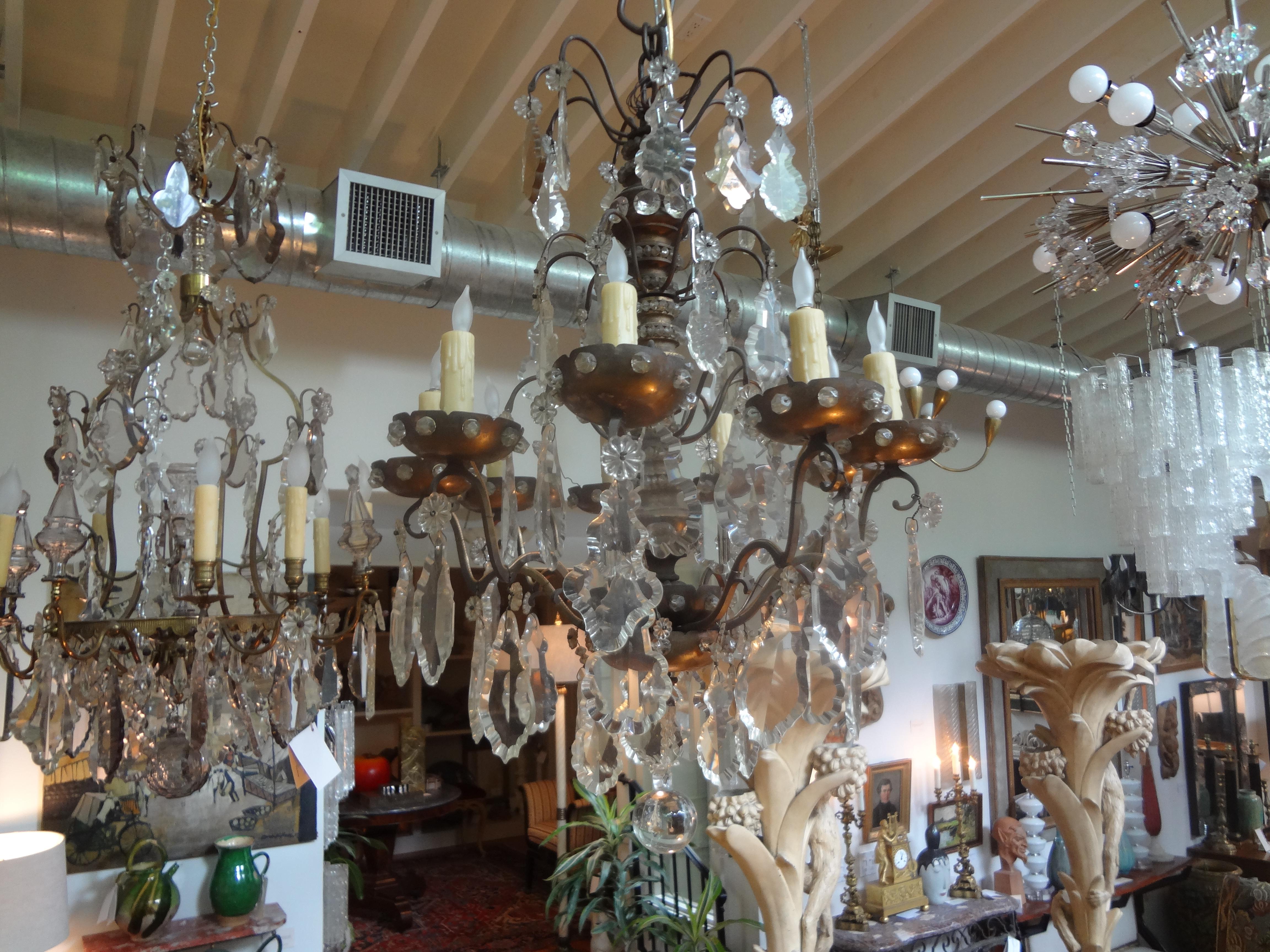 Antique French Maison Baguès Attributed Beaded and Crystal Chandelier In Good Condition For Sale In Houston, TX