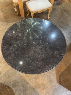 Antique French Maison Jansen Style Steel and Brass Table with Black Marble