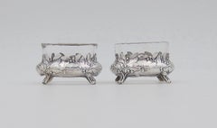 Antike französische Maison Murat 950 Silberne Mistletoe-Salzstreuer mit Glaslinern