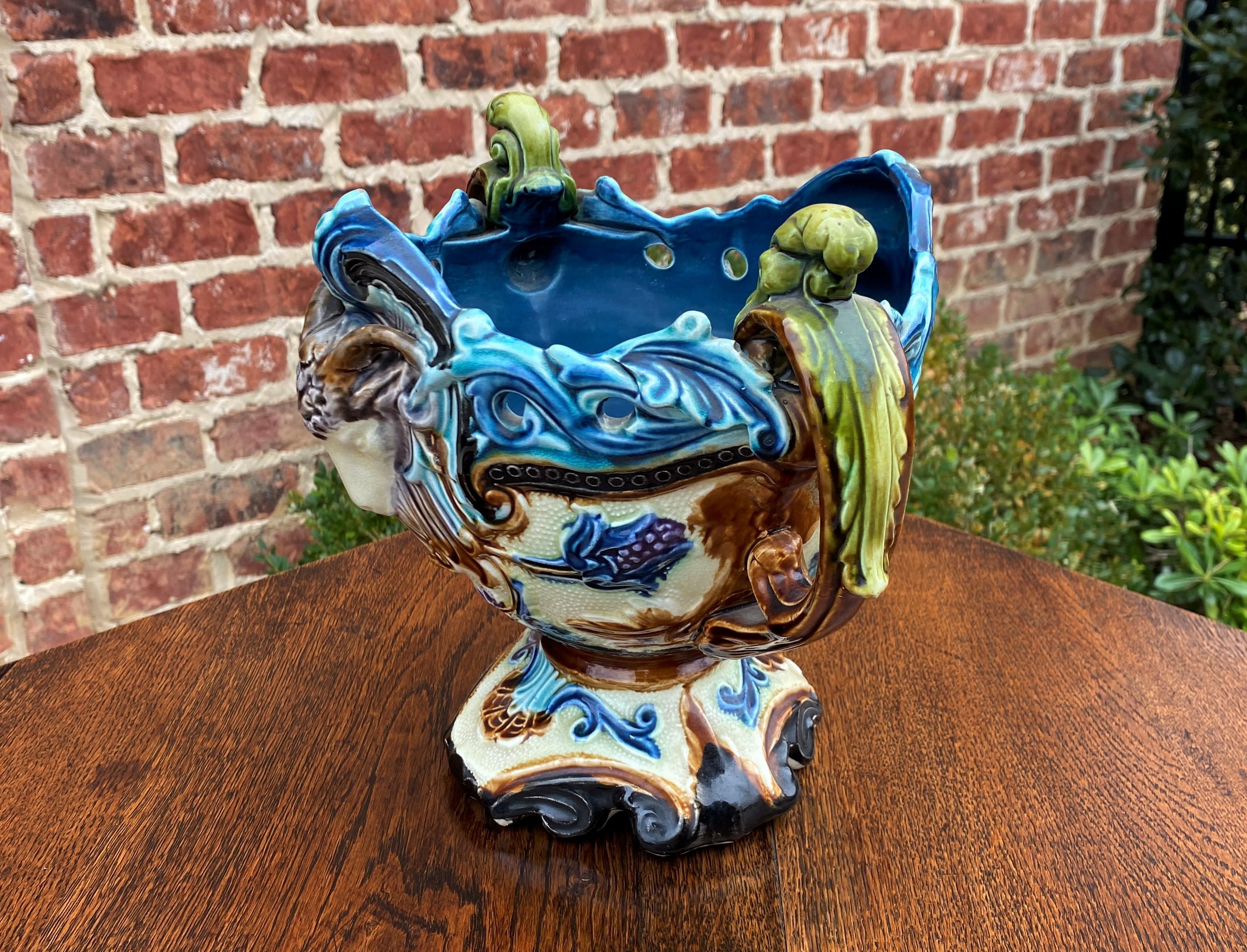 Ancien vase jardinière en majolique française, cache-pot, jardinière, jardinière avec fleurs, vers 1900 1
