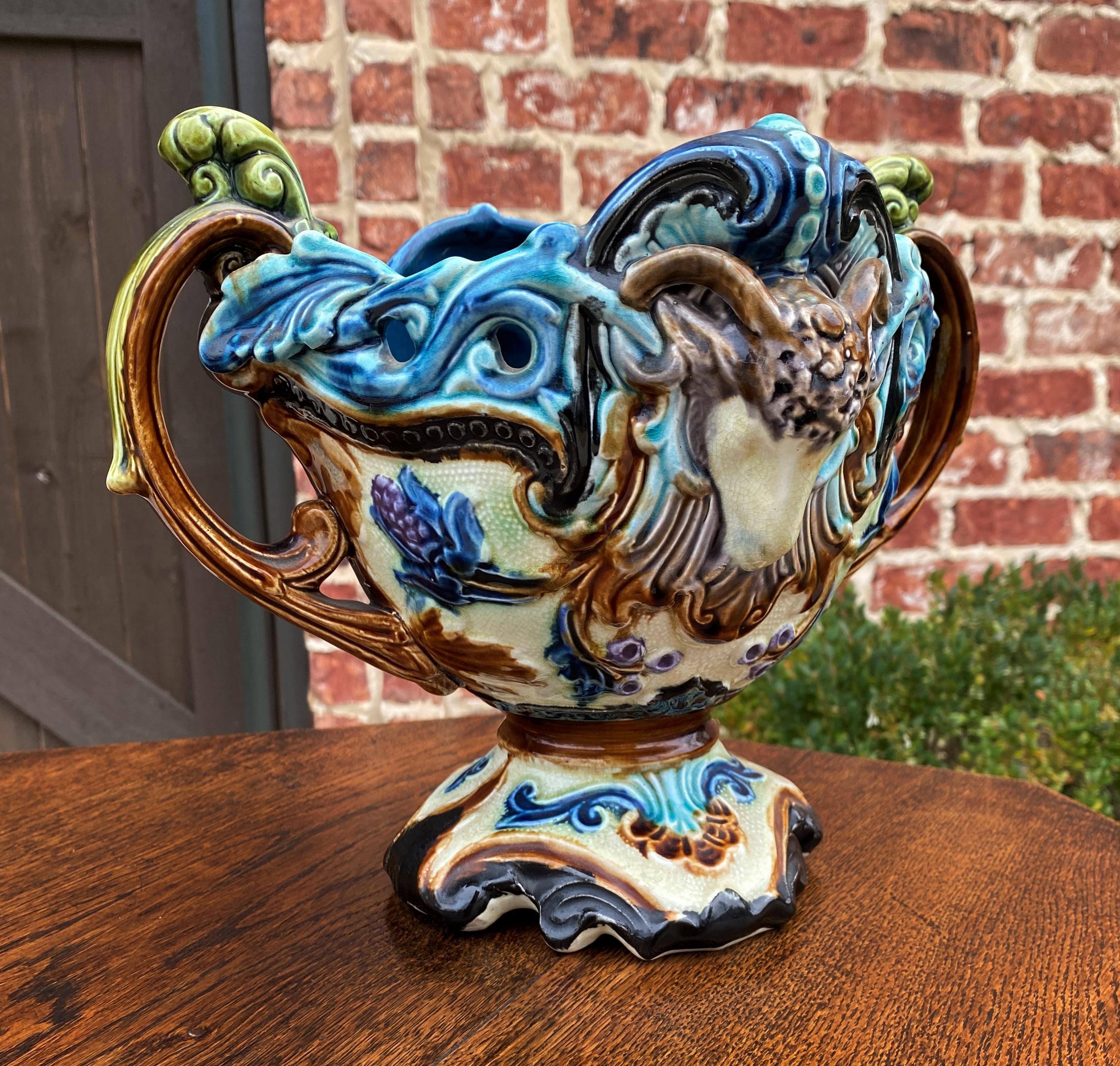 Ancien vase jardinière en majolique française, cache-pot, jardinière, jardinière avec fleurs, vers 1900 3