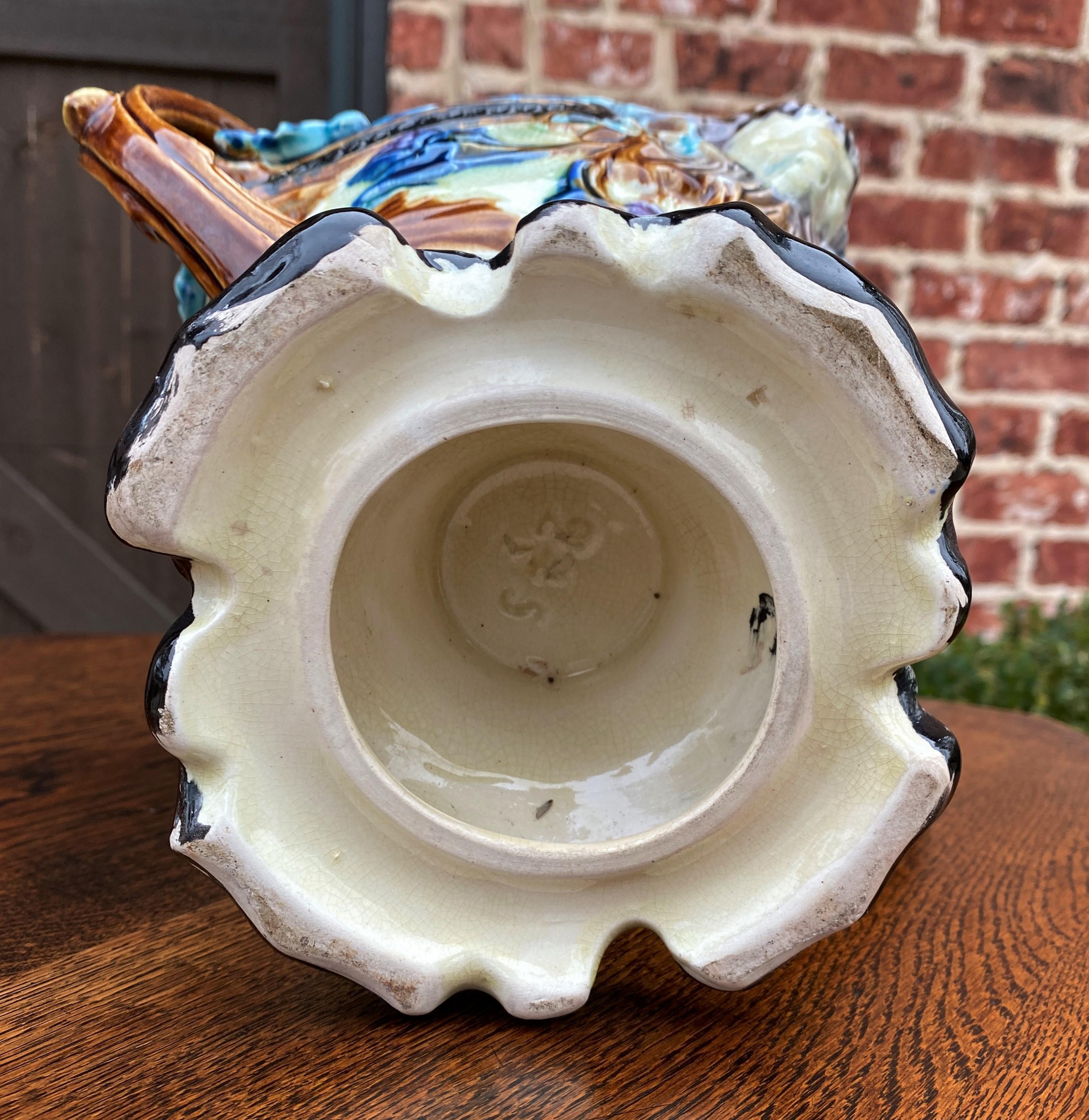 Ancien vase jardinière en majolique française, cache-pot, jardinière, jardinière avec fleurs, vers 1900 7